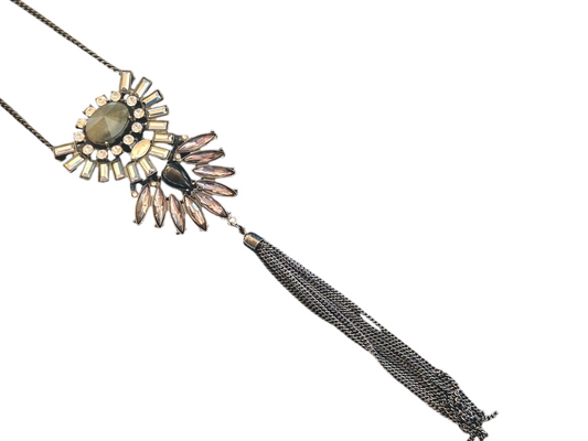 Black Crystal Abstract Tassel Long Necklace