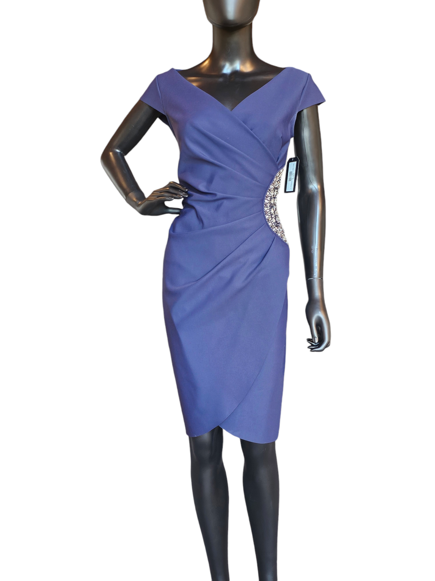 Navy Side Embellish Cap Sleeve Cocktail Dress - Alex Evenings