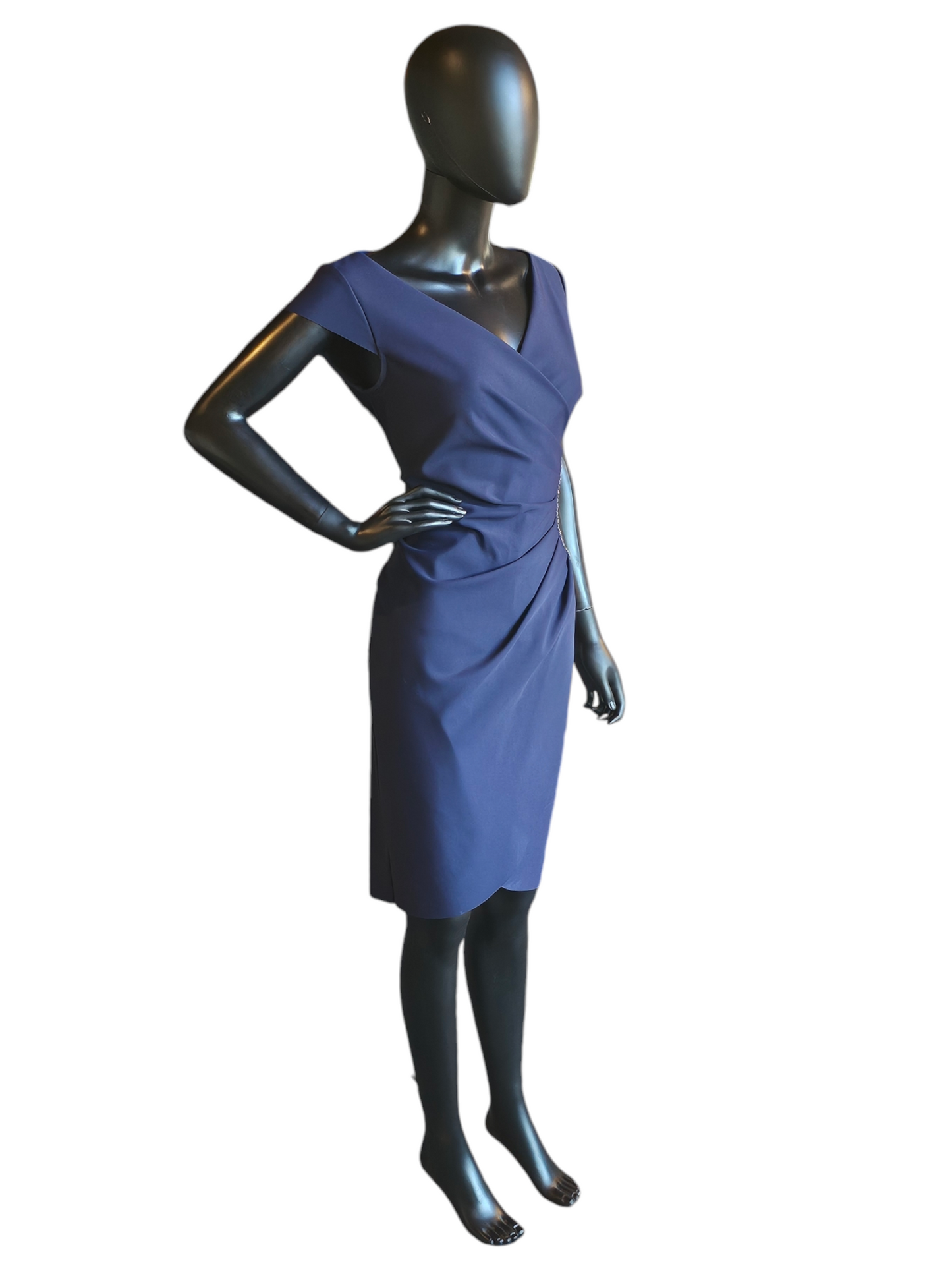 Navy Side Embellish Cap Sleeve Cocktail Dress - Alex Evenings