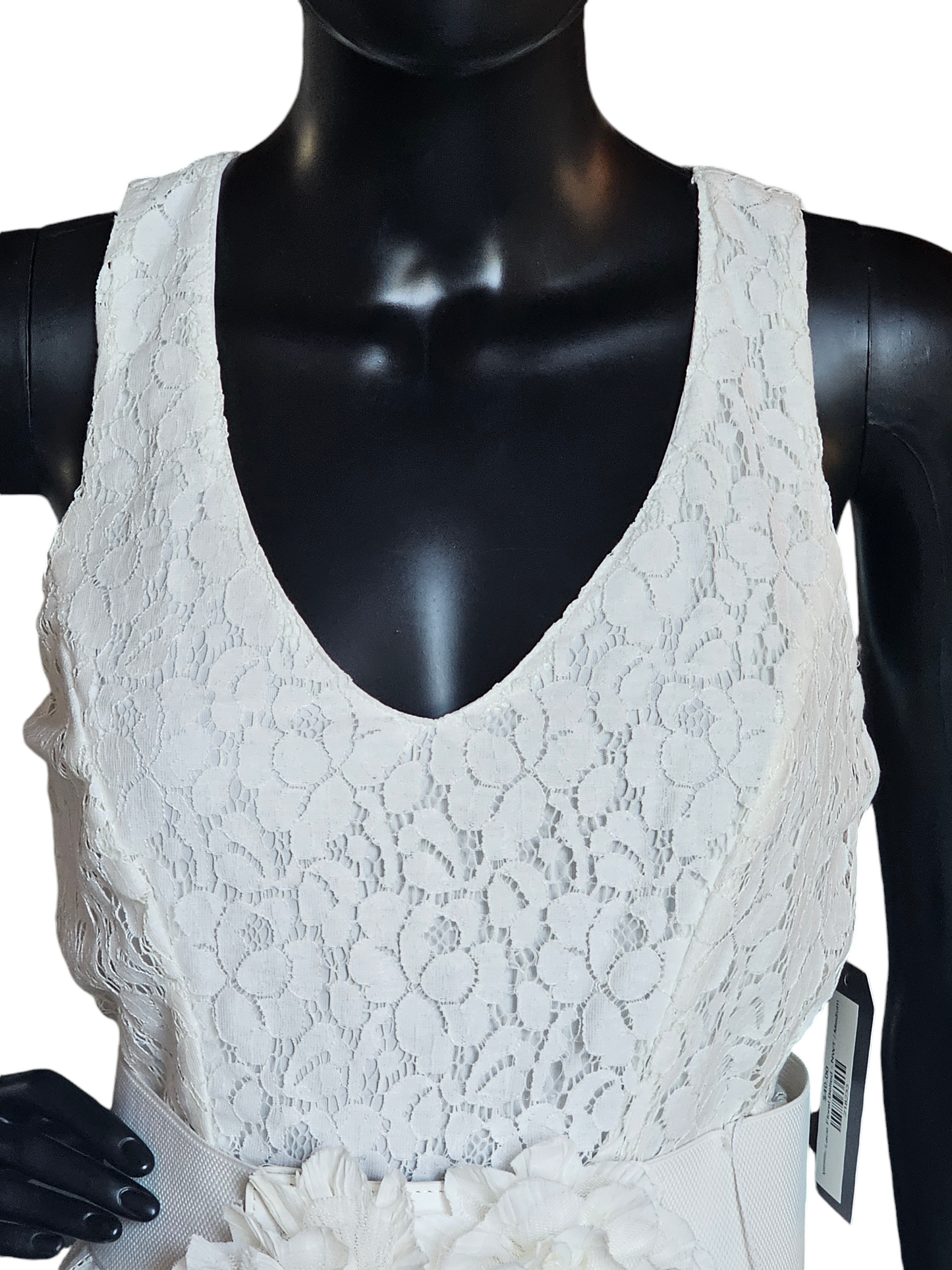 White Lace Floral Belted Dress - NWT