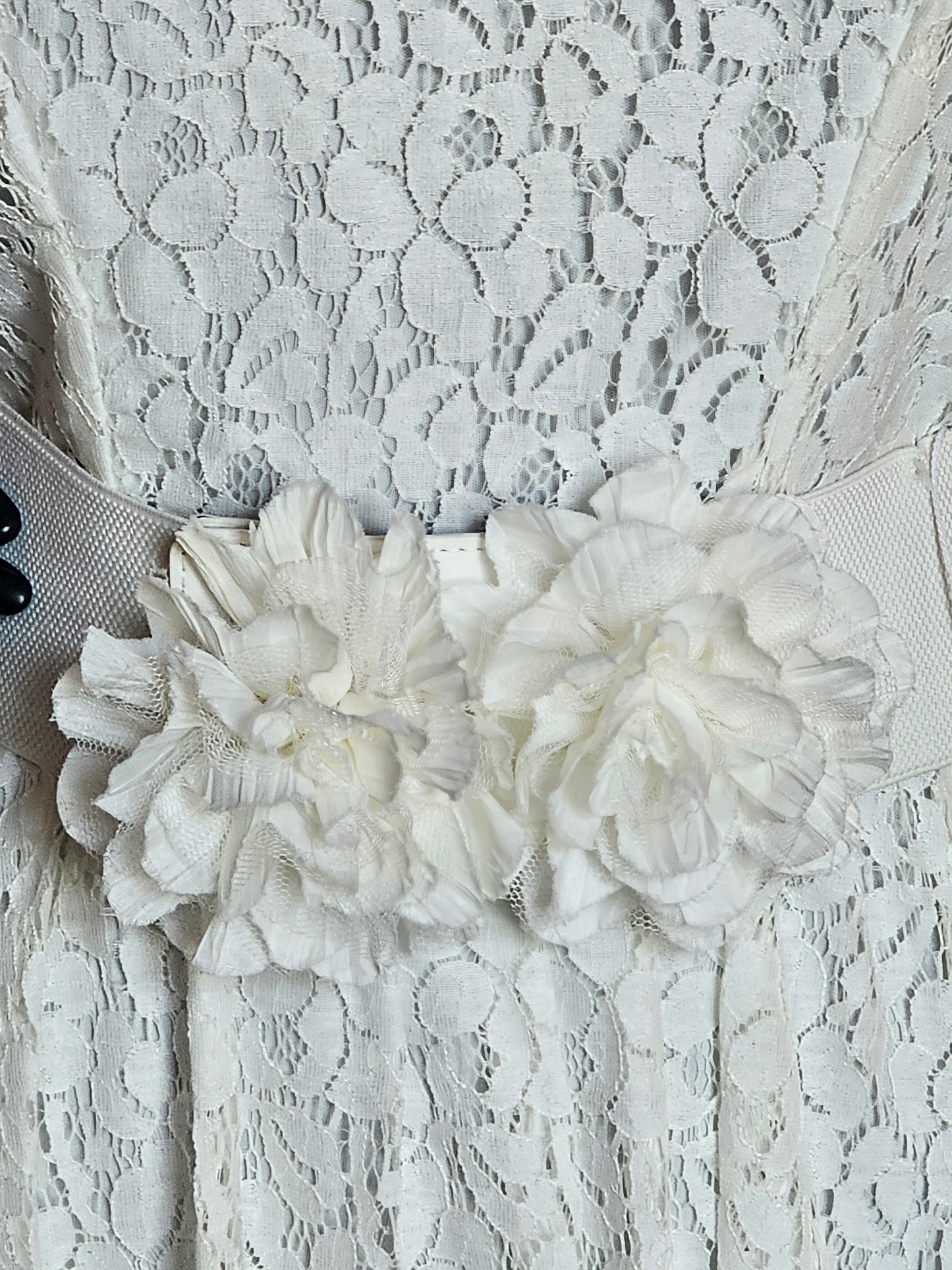 White Lace Floral Belted Dress - NWT