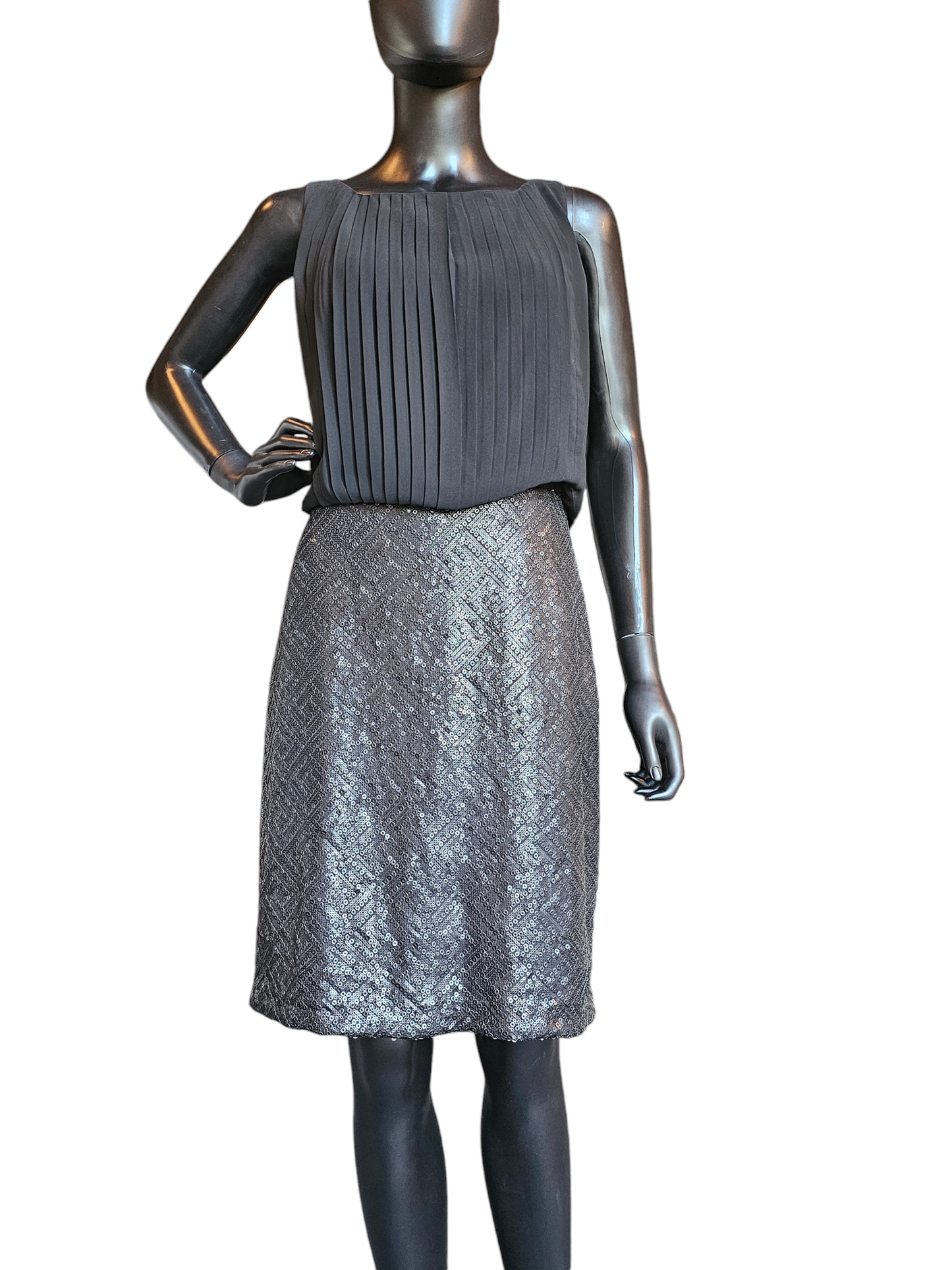 Vince Camuto - Black Blouson Dress With Sequin Skirt