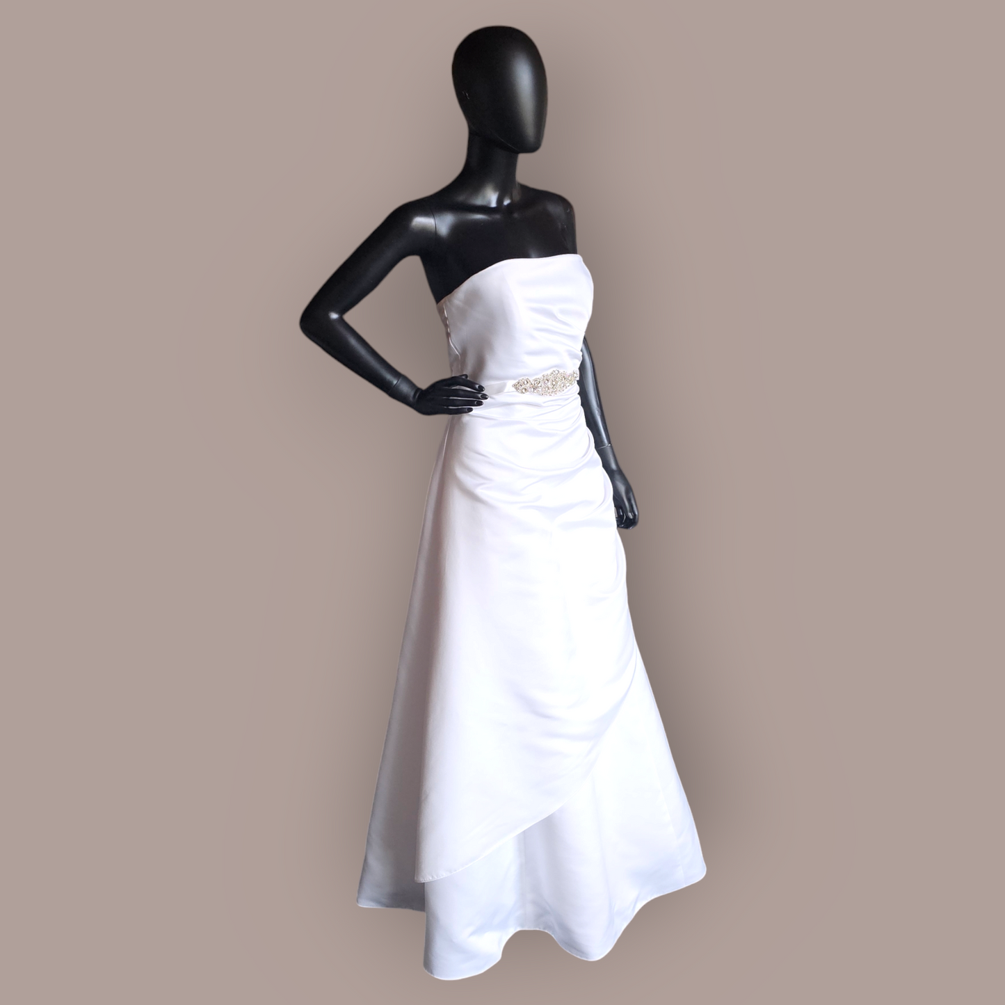 White Satin Strapless Minimal - Davids Bridal