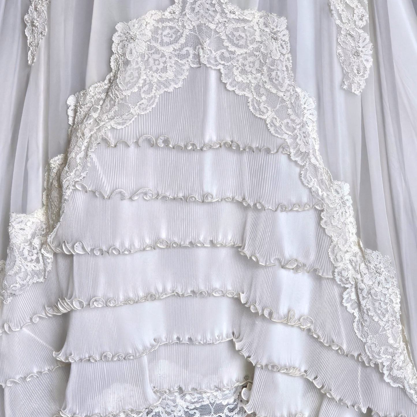 Vintage 70's Wedding Gown - Queen Anne Ruffle Detail