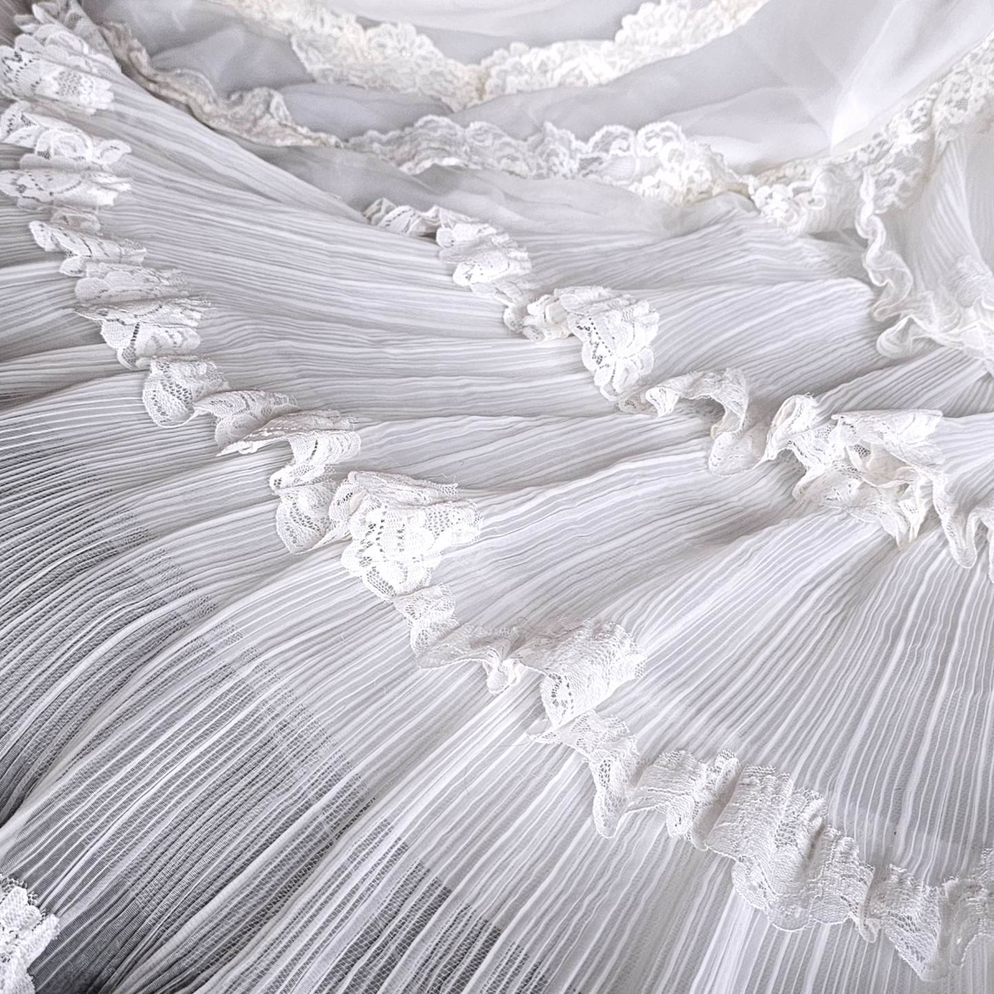Vintage 70's Wedding Gown - Queen Anne Ruffle Detail