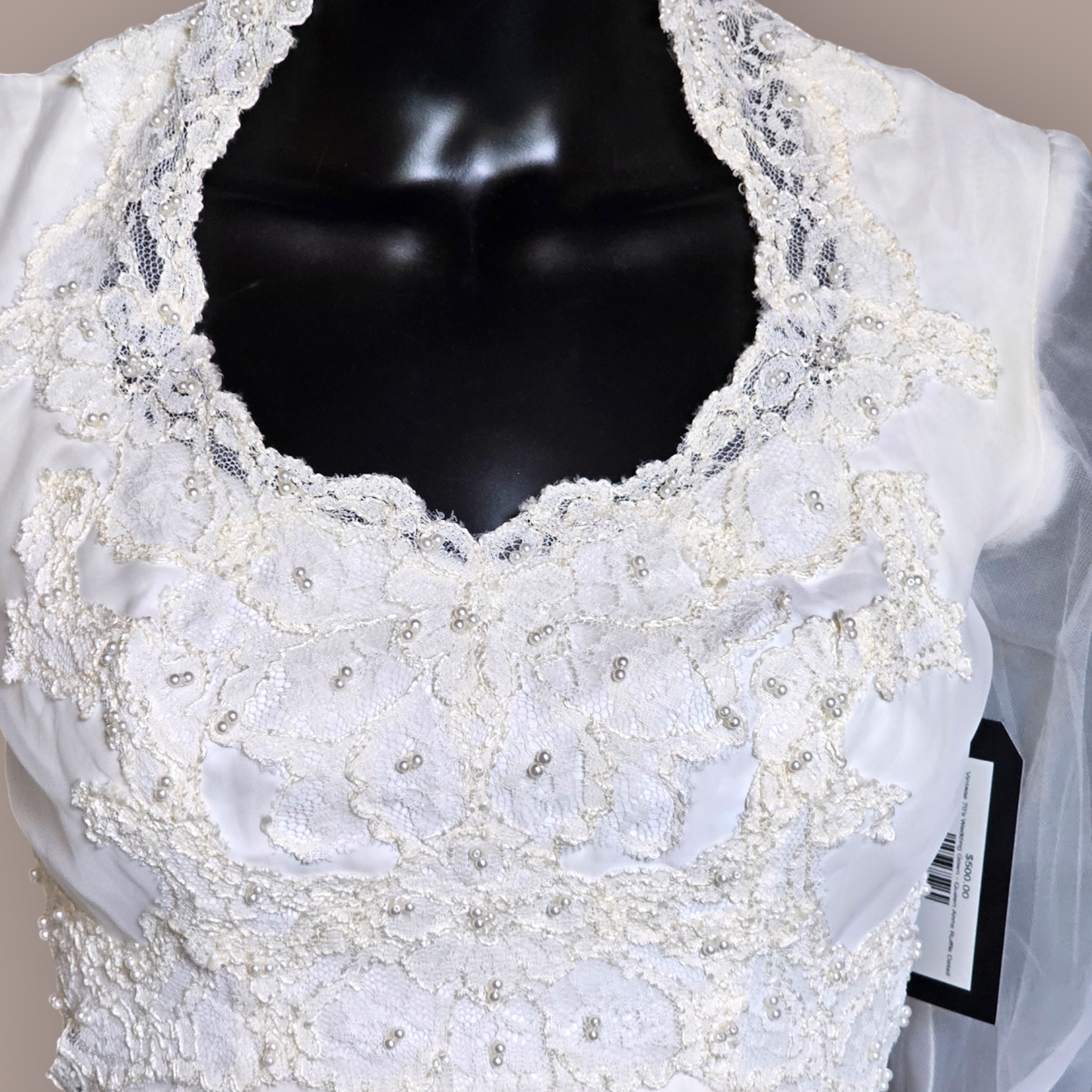 Vintage 70's Wedding Gown - Queen Anne Ruffle Detail