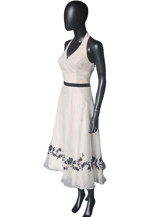 Ivory/Black Embroidered Halter - Davids Bridal