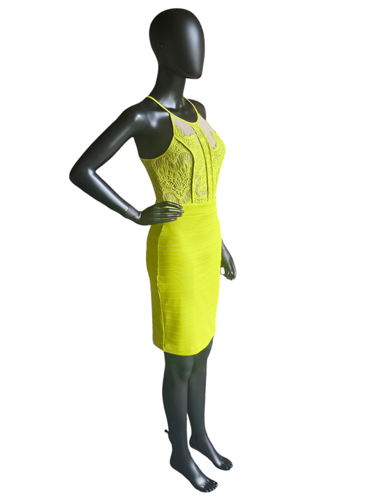 Acid Yellow Short Bodycon Halter Dress - XOXO NWT