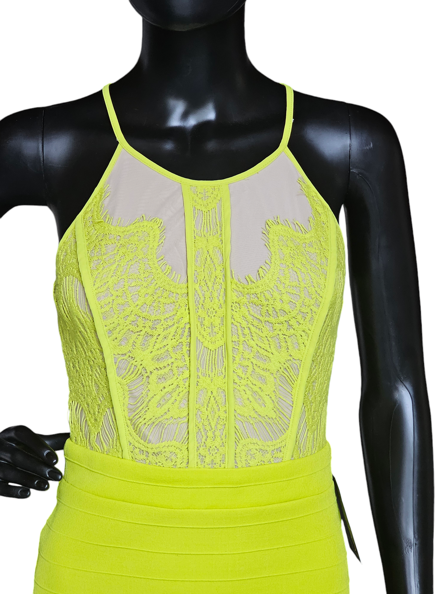 Acid Yellow Short Bodycon Halter Dress - XOXO NWT