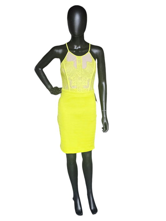 Acid Yellow Short Bodycon Halter Dress - XOXO NWT