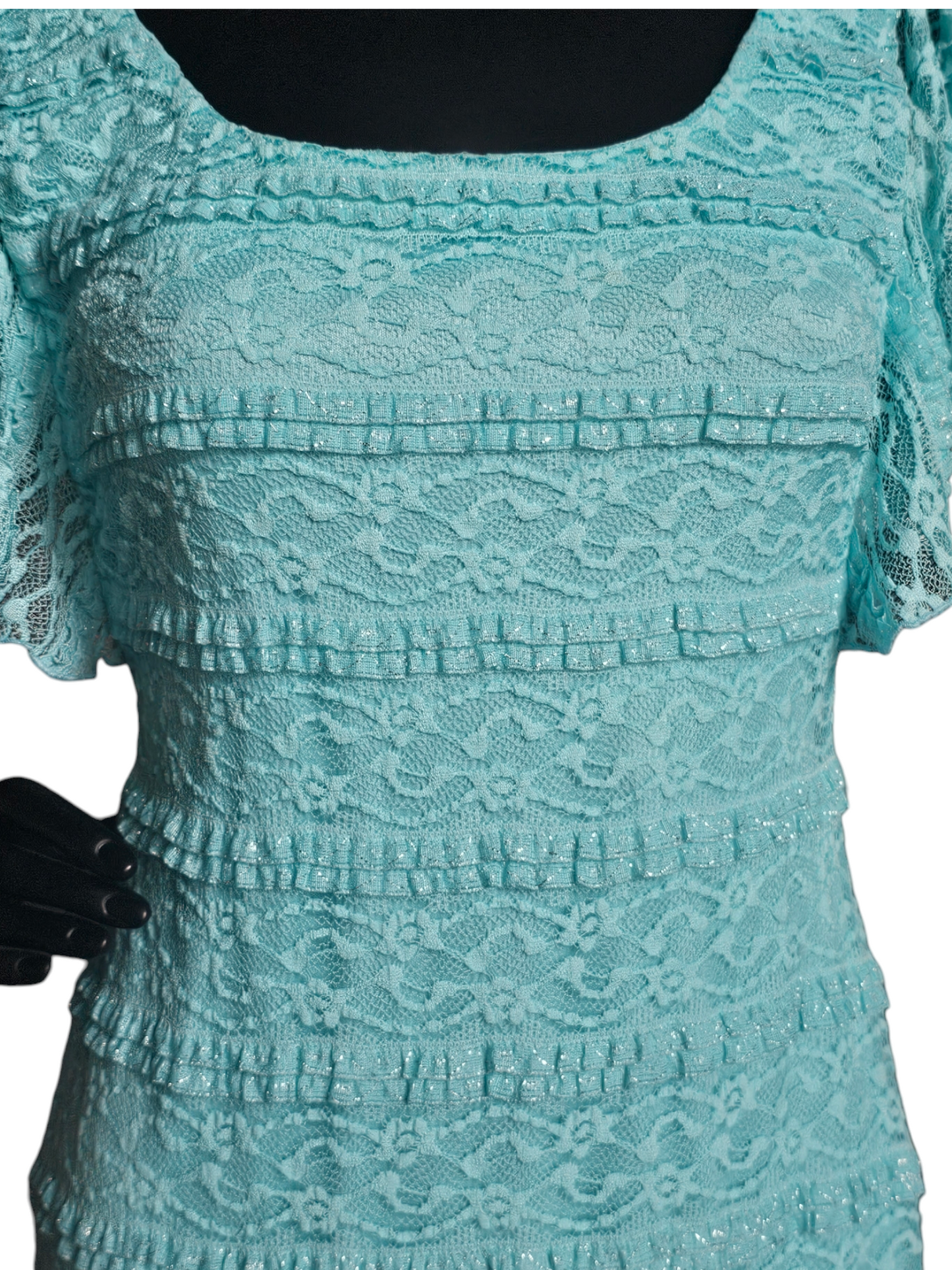 Turquois Lace Flutter Sleeve Dress - Guess Los Angeles