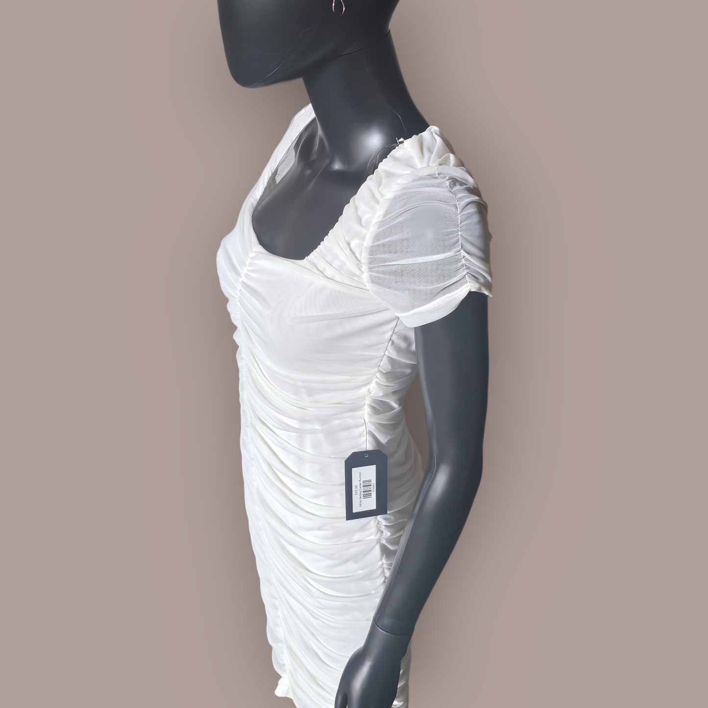 White Netting Center Ruched Dress