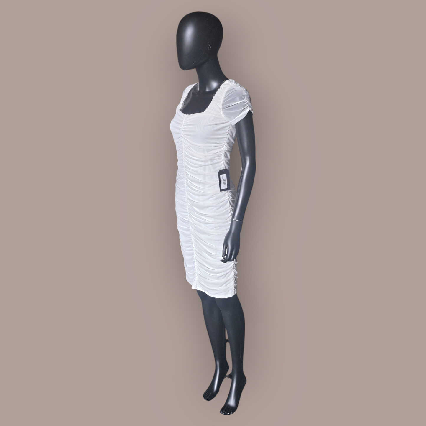 White Netting Center Ruched Dress