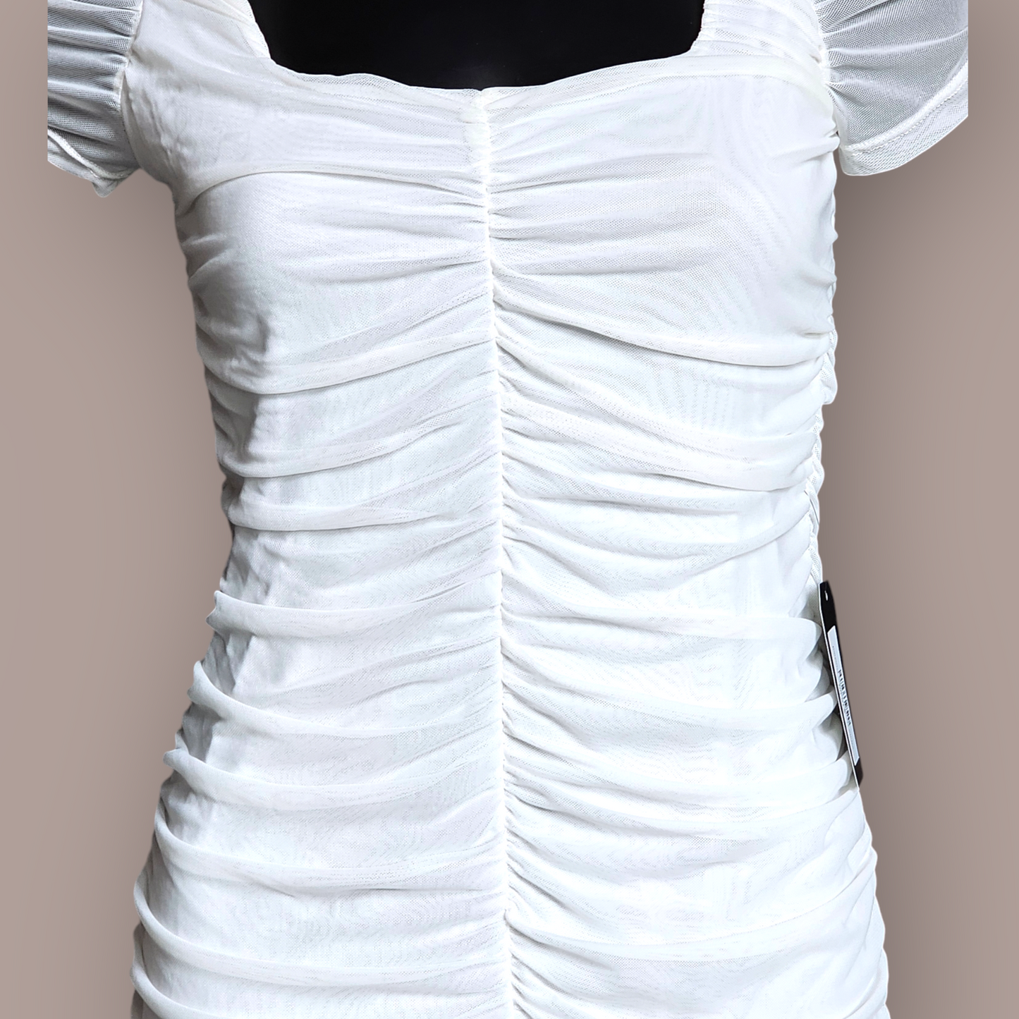 White Netting Center Ruched Dress