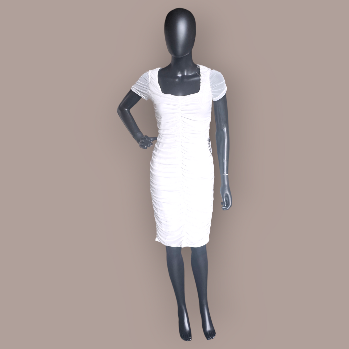 White Netting Center Ruched Dress