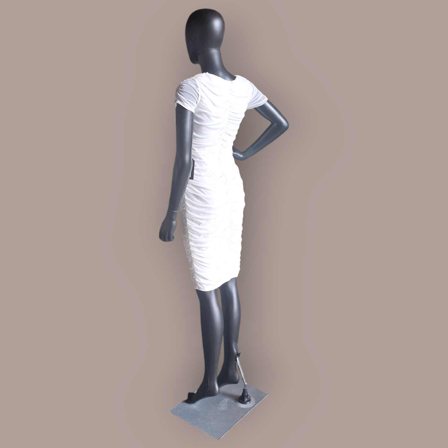 White Netting Center Ruched Dress