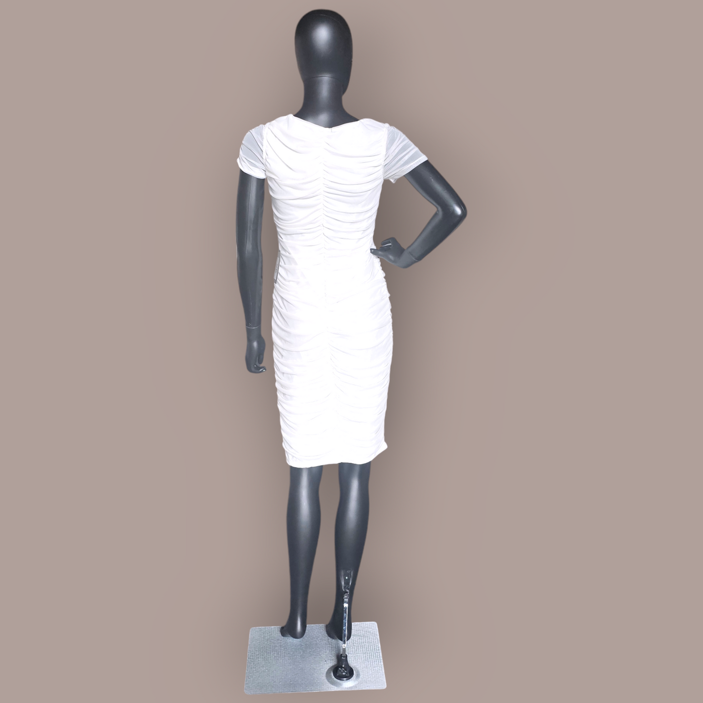 White Netting Center Ruched Dress