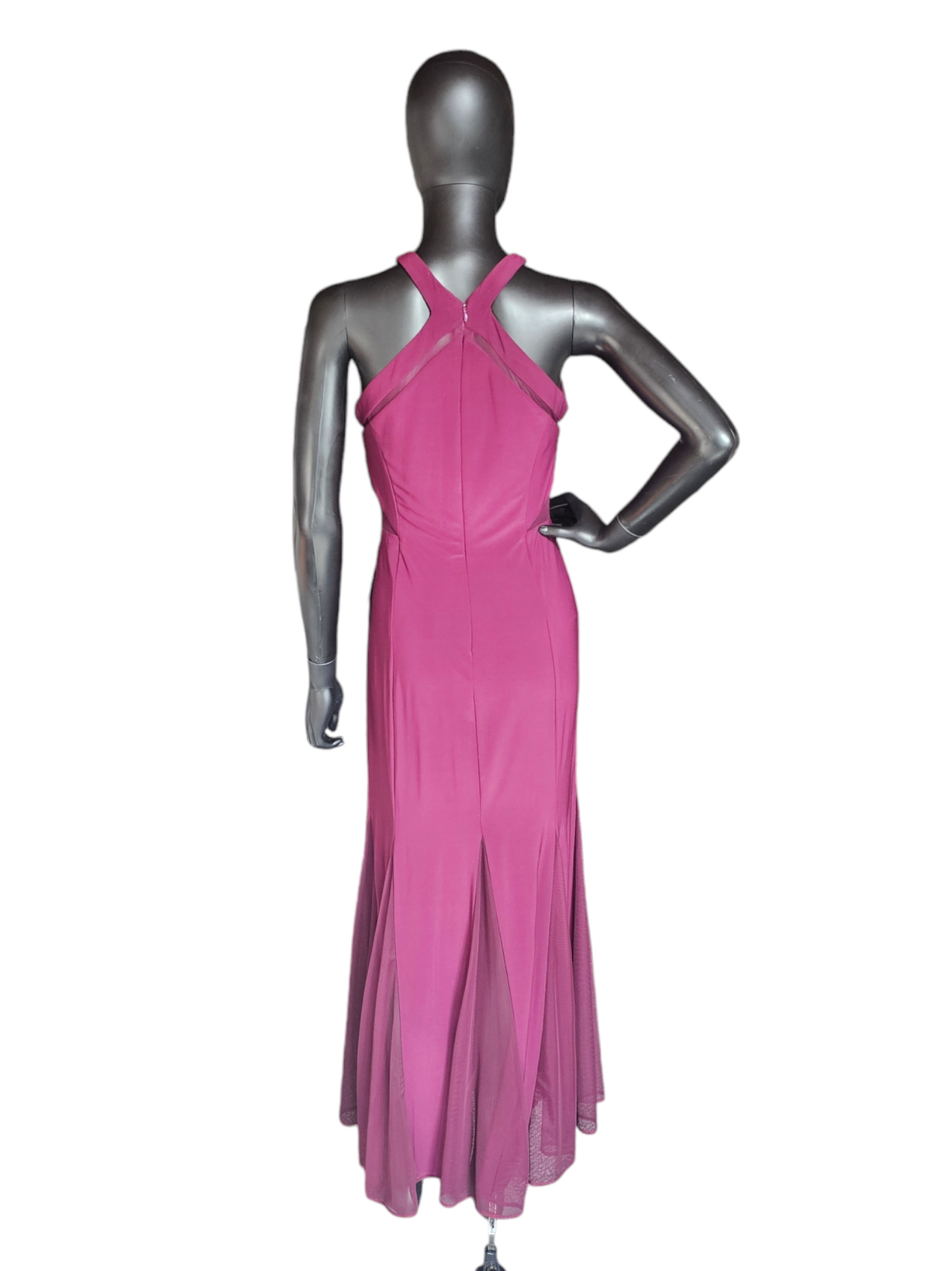 Burgundy Illusion Halter Full Length Formal Gown - Nightway