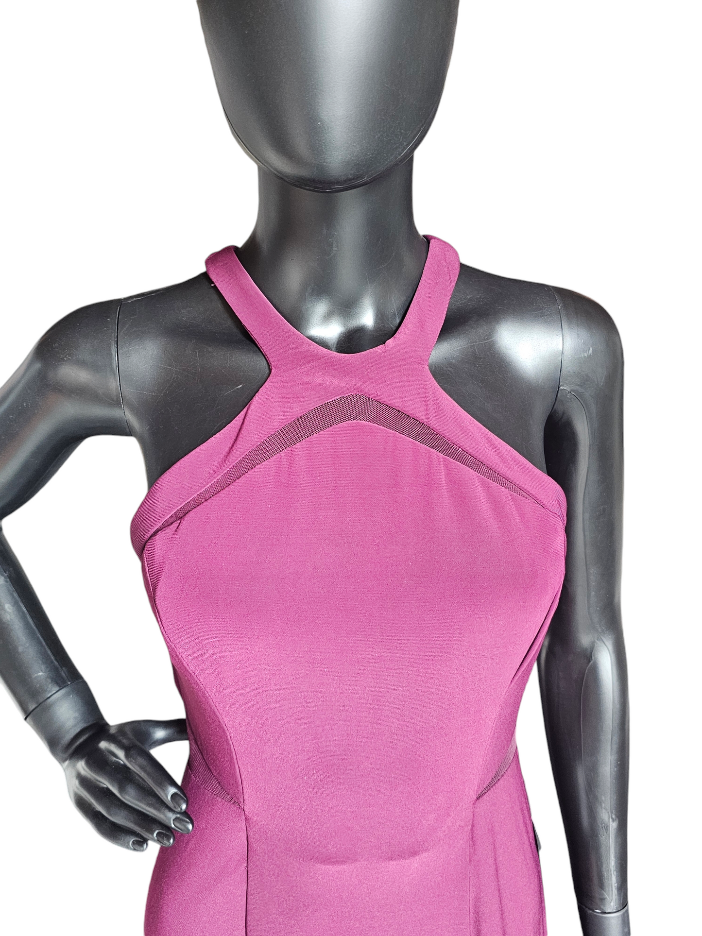 Burgundy Illusion Halter Full Length Formal Gown - Nightway