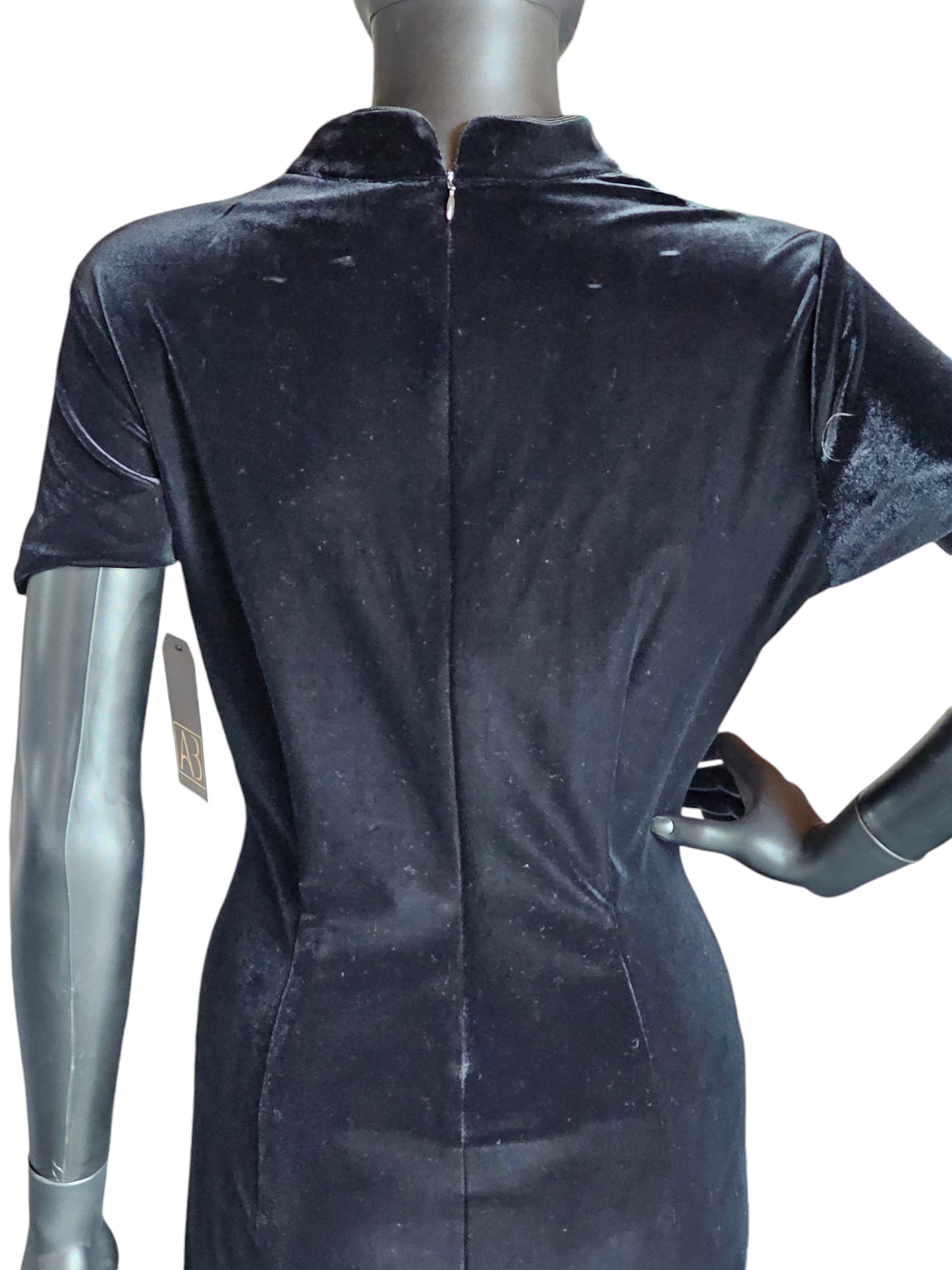 Black Velvet Mandarin Collar Dress