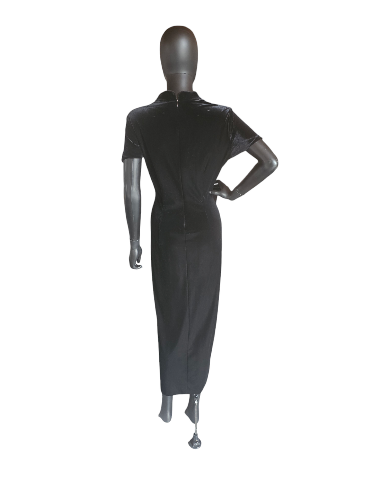 Black Velvet Mandarin Collar Dress