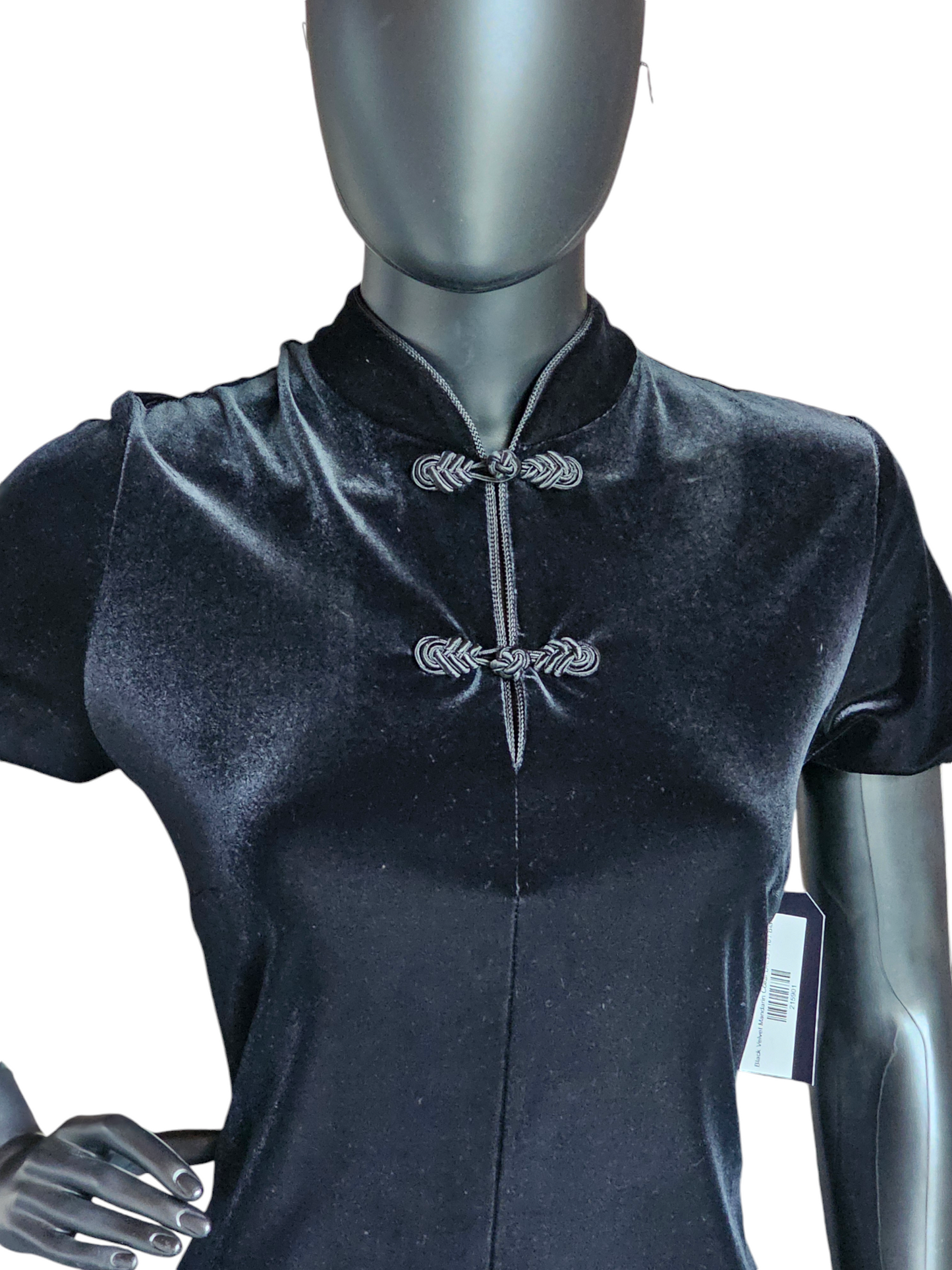 Black Velvet Mandarin Collar Dress