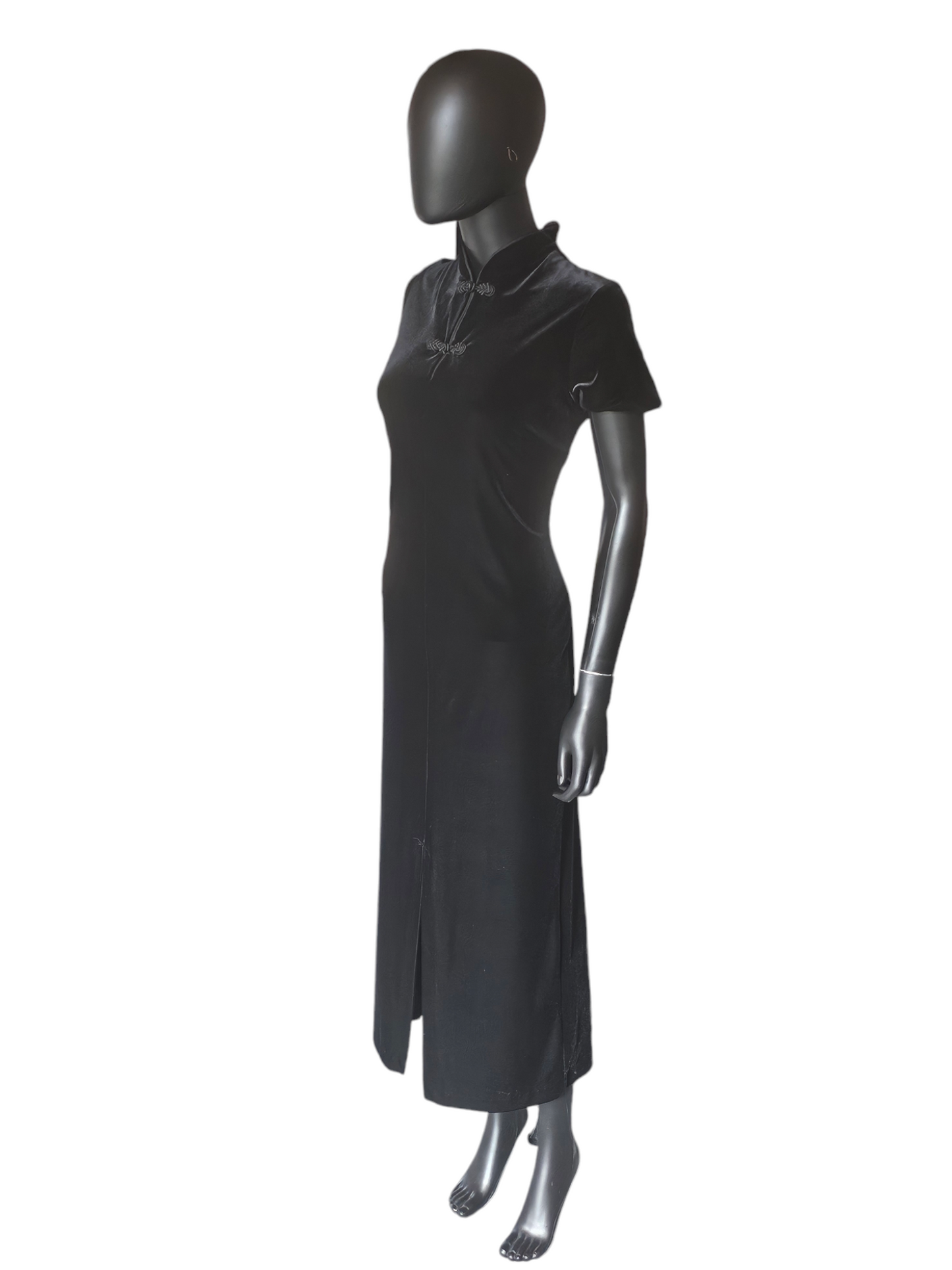 Black Velvet Mandarin Collar Dress