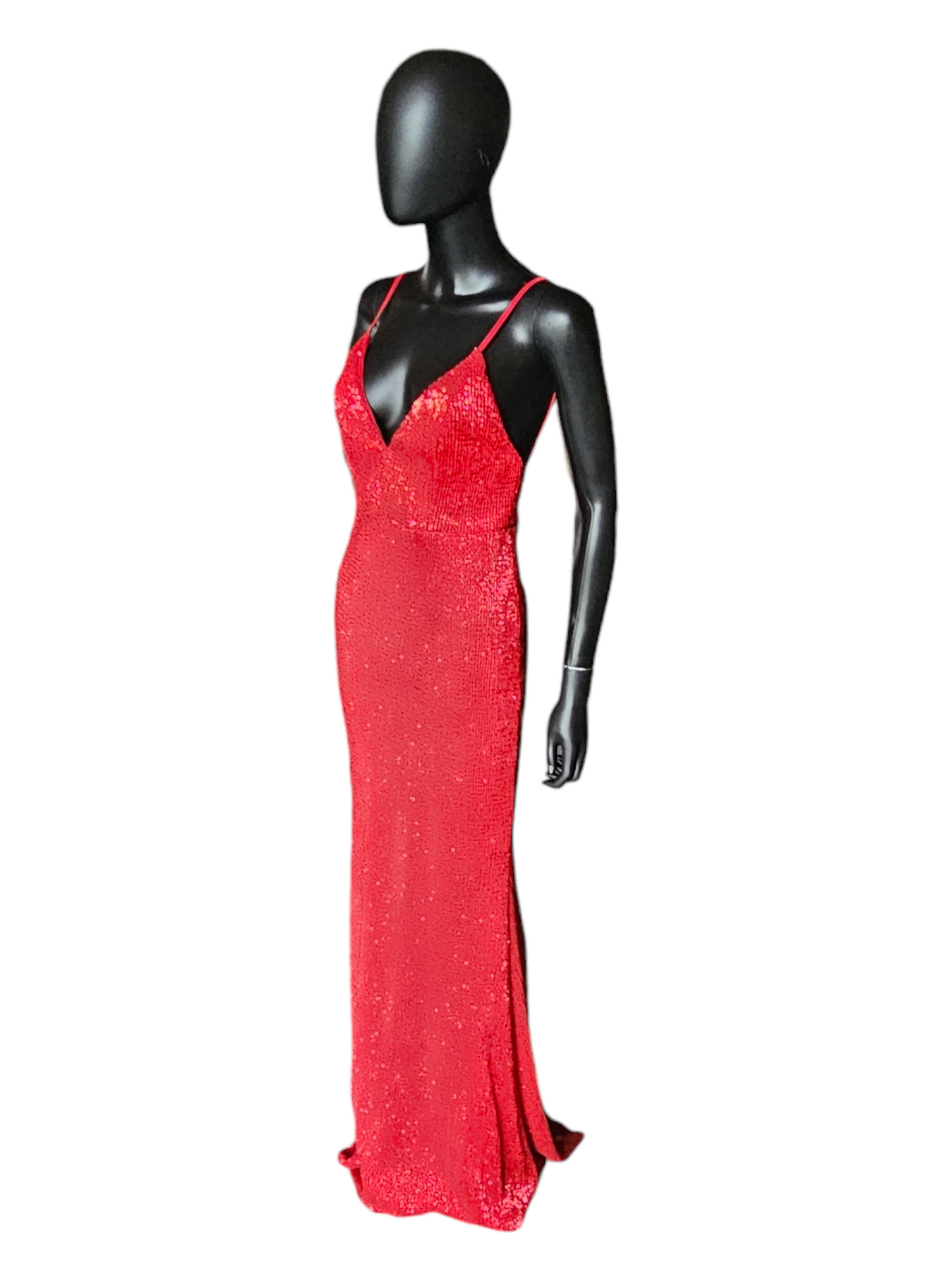 Red Sequin V-Neck Open Back Formal Dress - Hello Molly