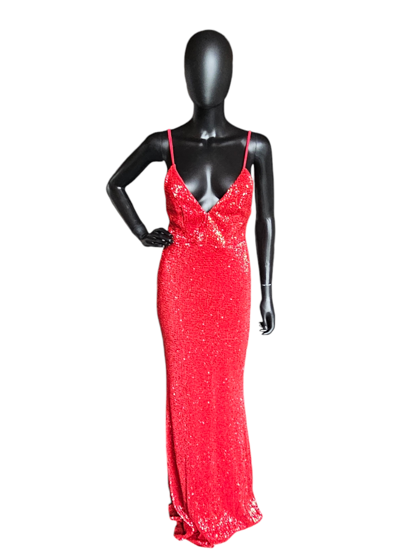 Red Sequin V-Neck Open Back Formal Dress - Hello Molly