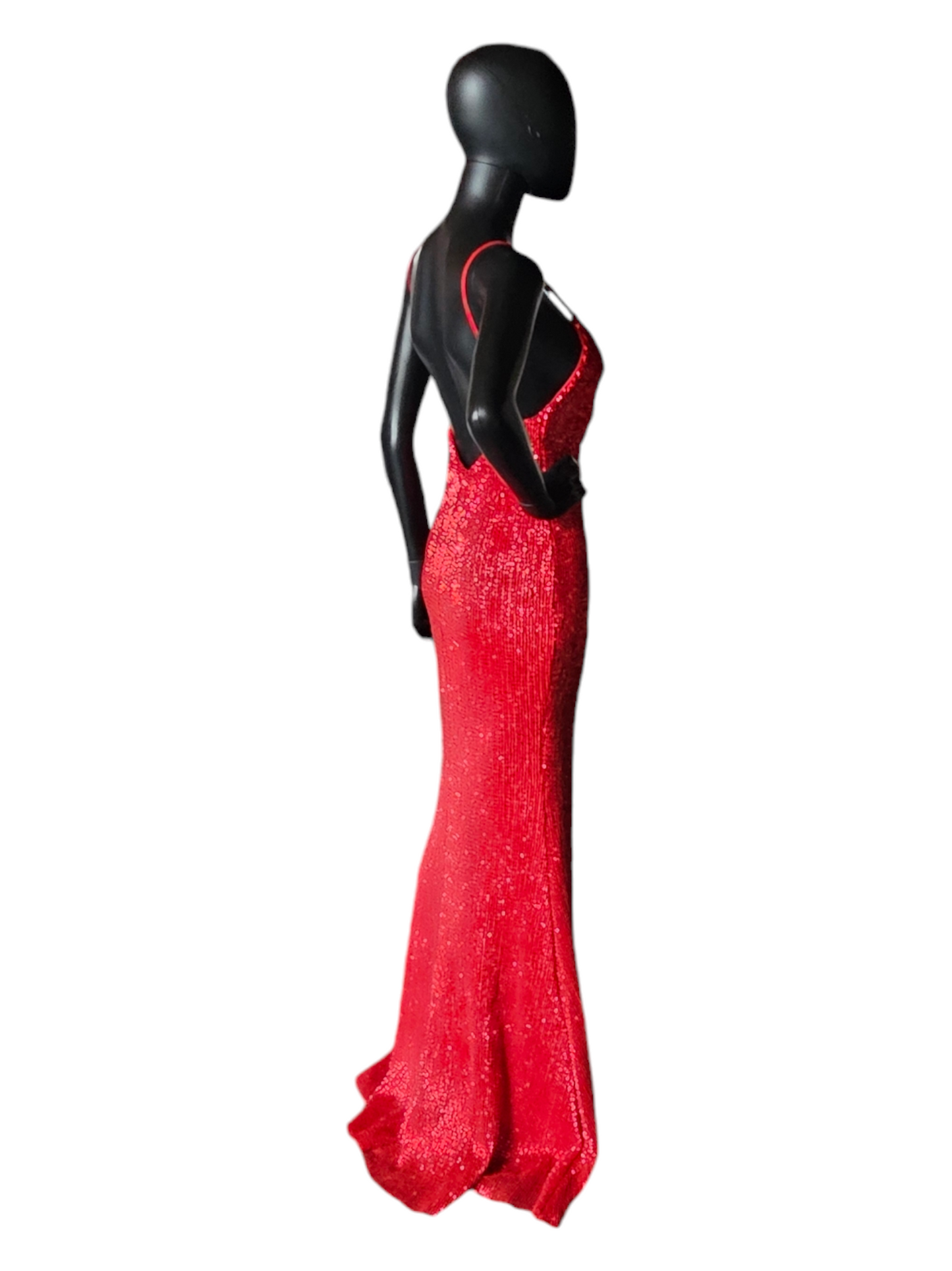 Red Sequin V-Neck Open Back Formal Dress - Hello Molly