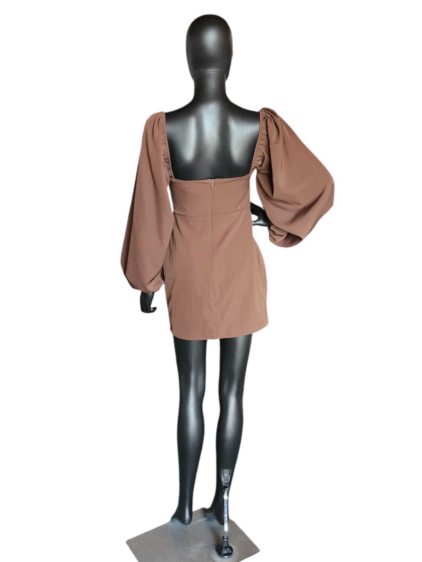 Brown Bishop Sleeve Minidress - Princess Polly