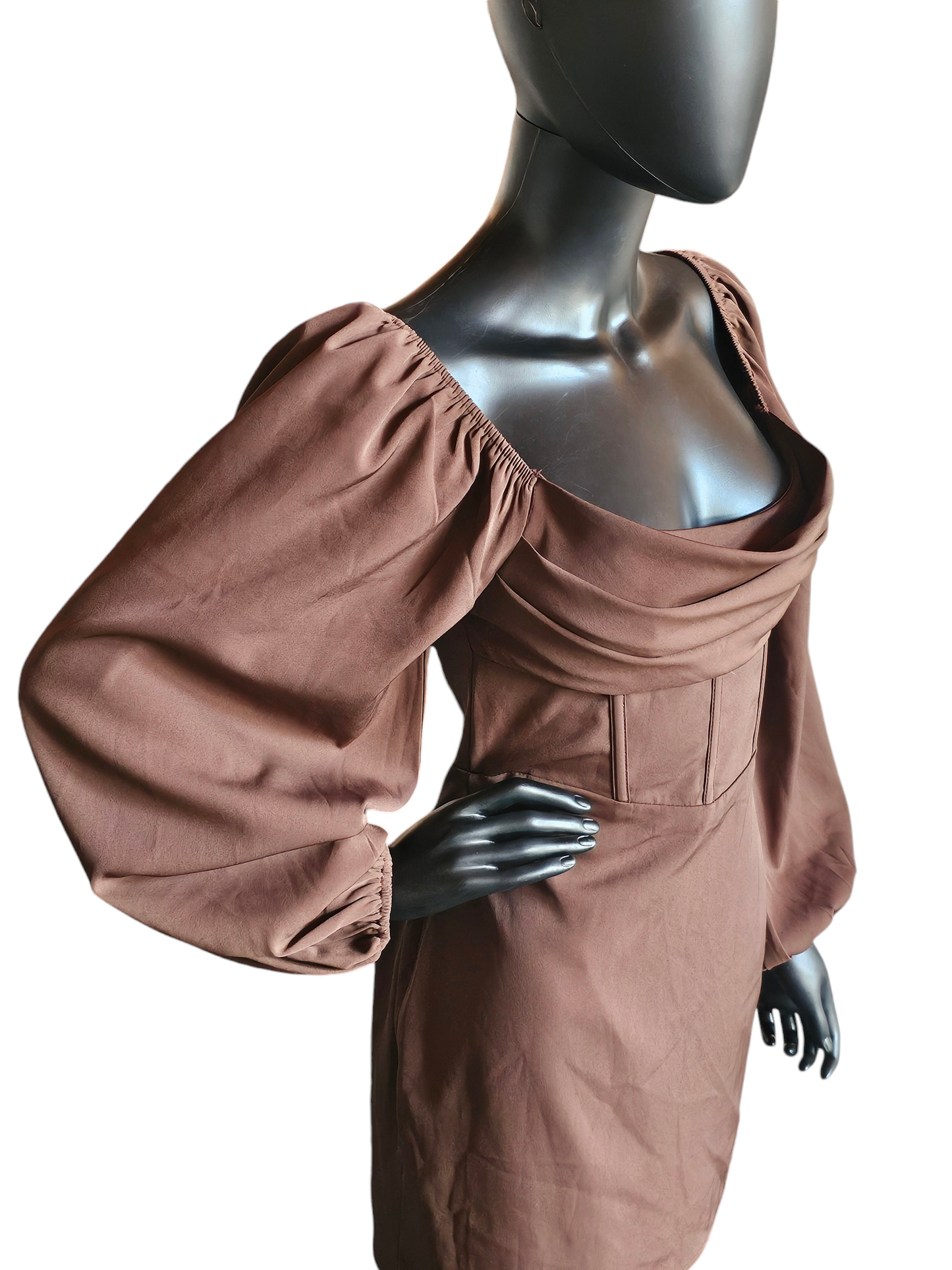 Brown Bishop Sleeve Minidress - Princess Polly