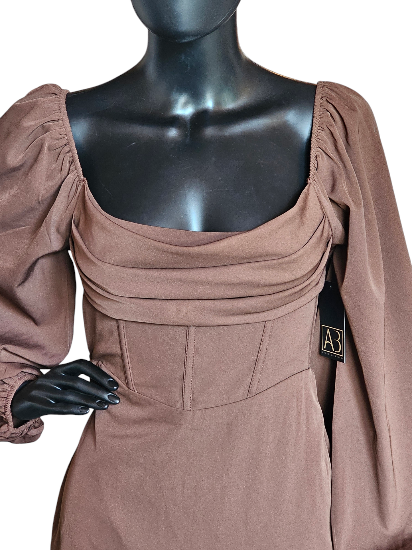 Brown Bishop Sleeve Minidress - Princess Polly