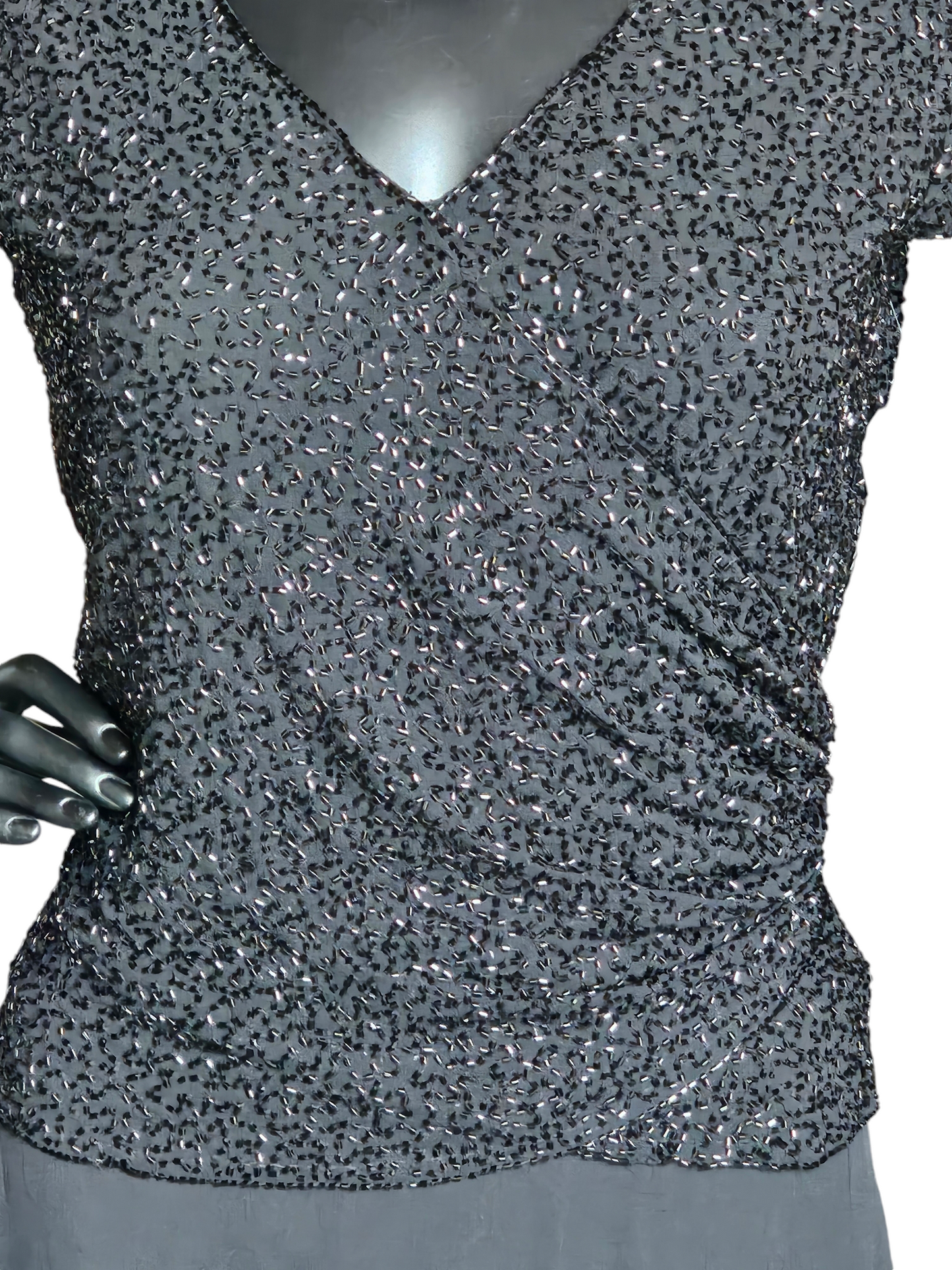 Black Beaded Cap Sleeve Formal Gown - JKARA New York