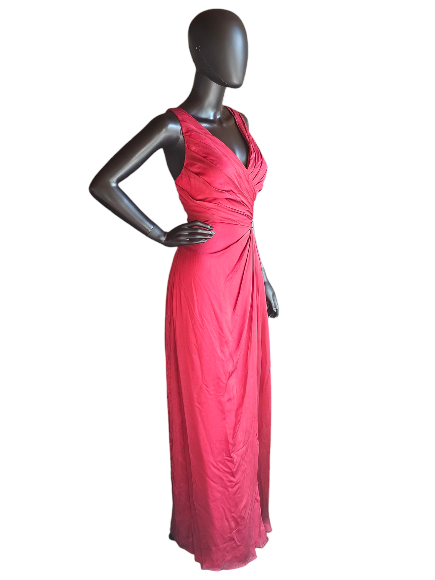 Red Shimmer V-Neck Crossback Formal Gown  - Belsoie