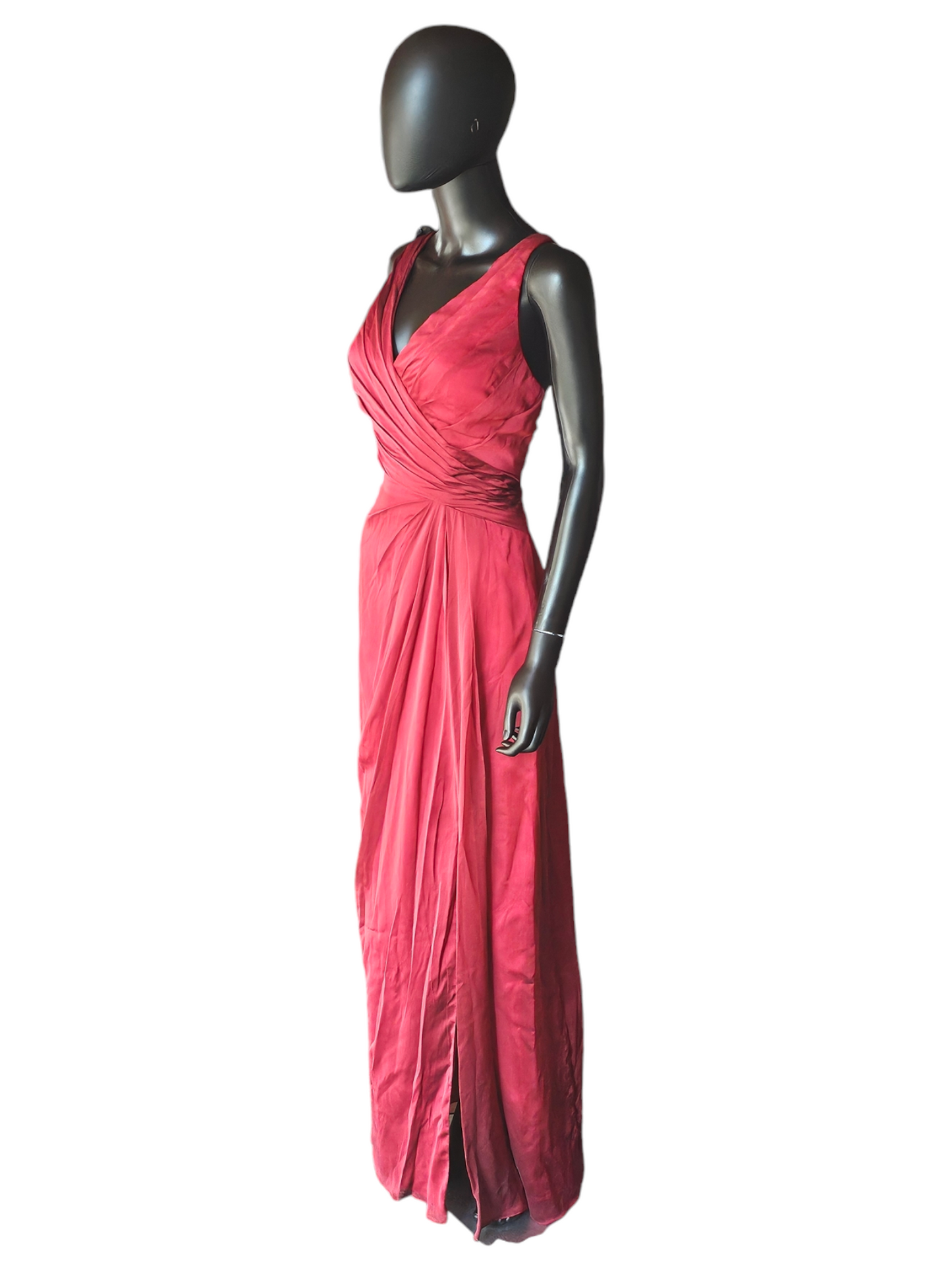 Red Shimmer V-Neck Crossback Formal Gown  - Belsoie