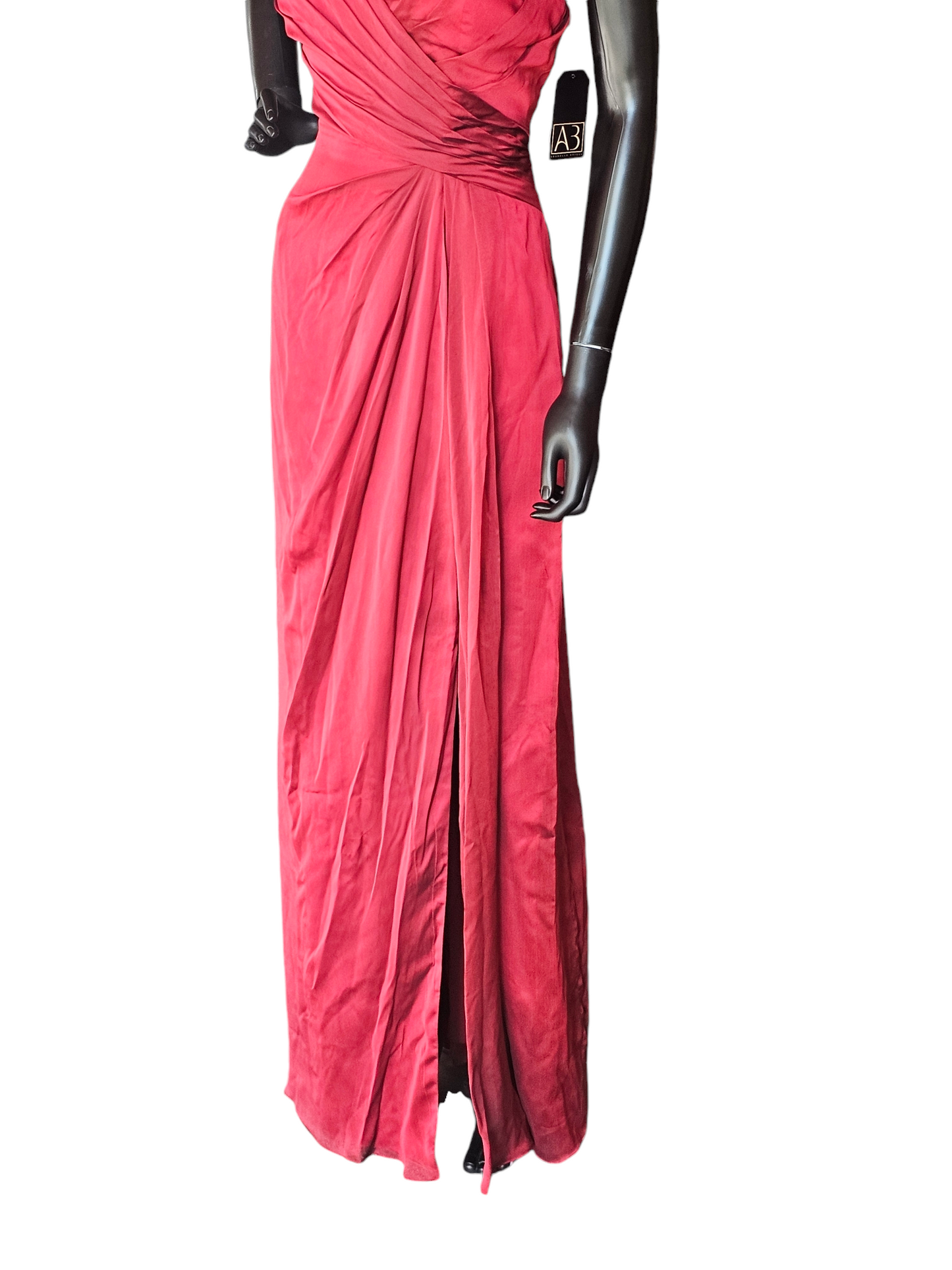 Red Shimmer V-Neck Crossback Formal Gown  - Belsoie