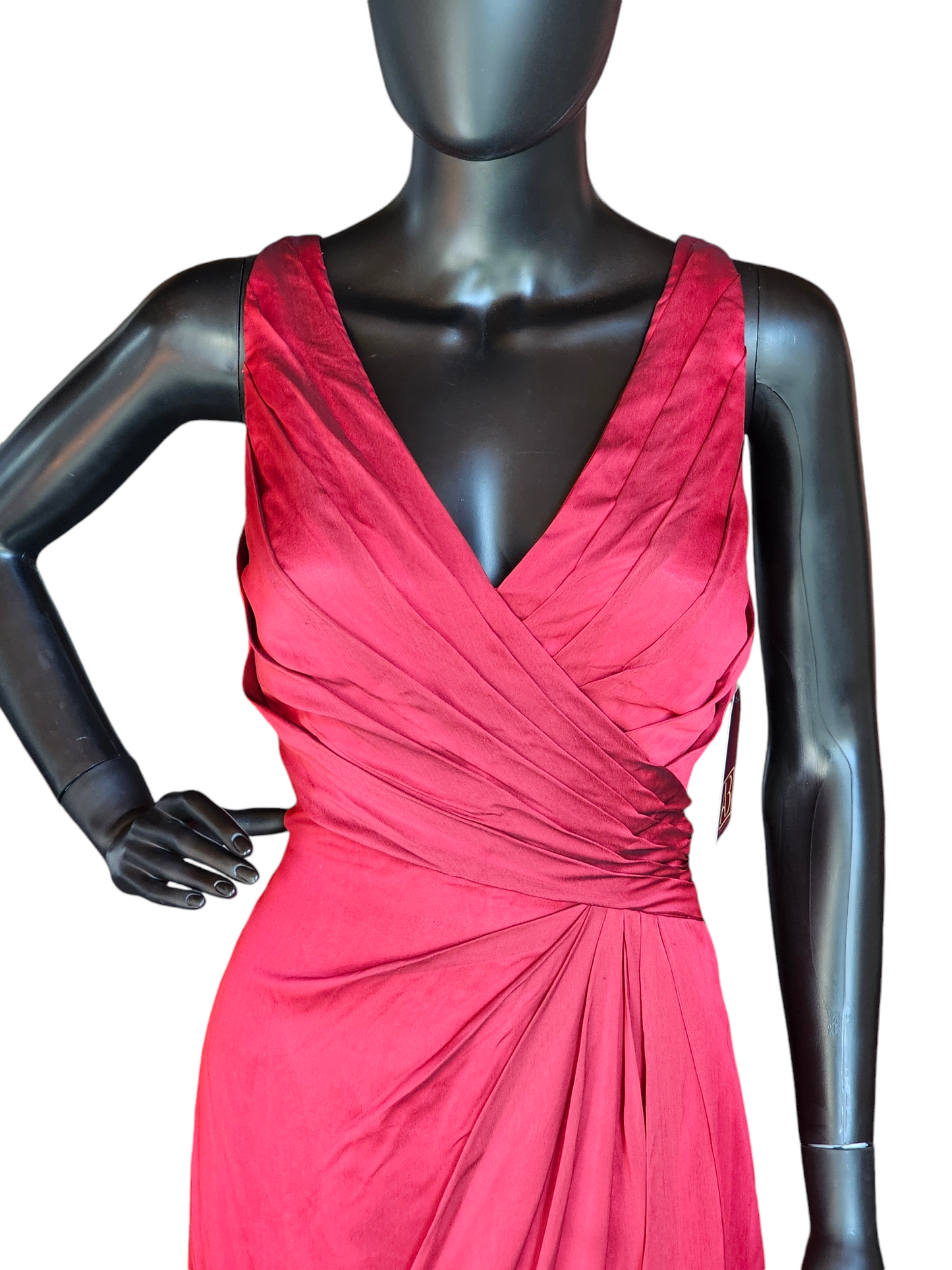 Red Shimmer V-Neck Crossback Formal Gown  - Belsoie