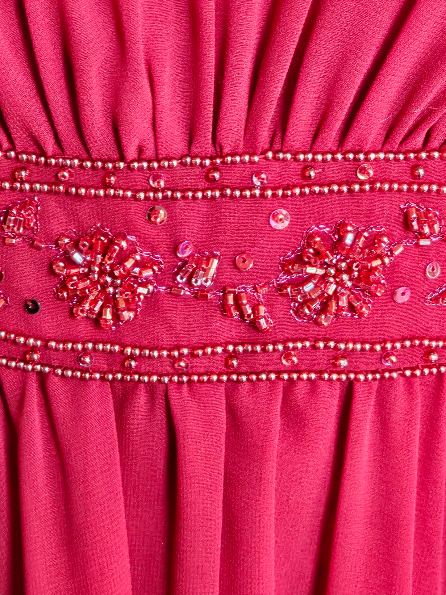 Red Chiffon Beaded Empire Waist Dress - Davids Bridal