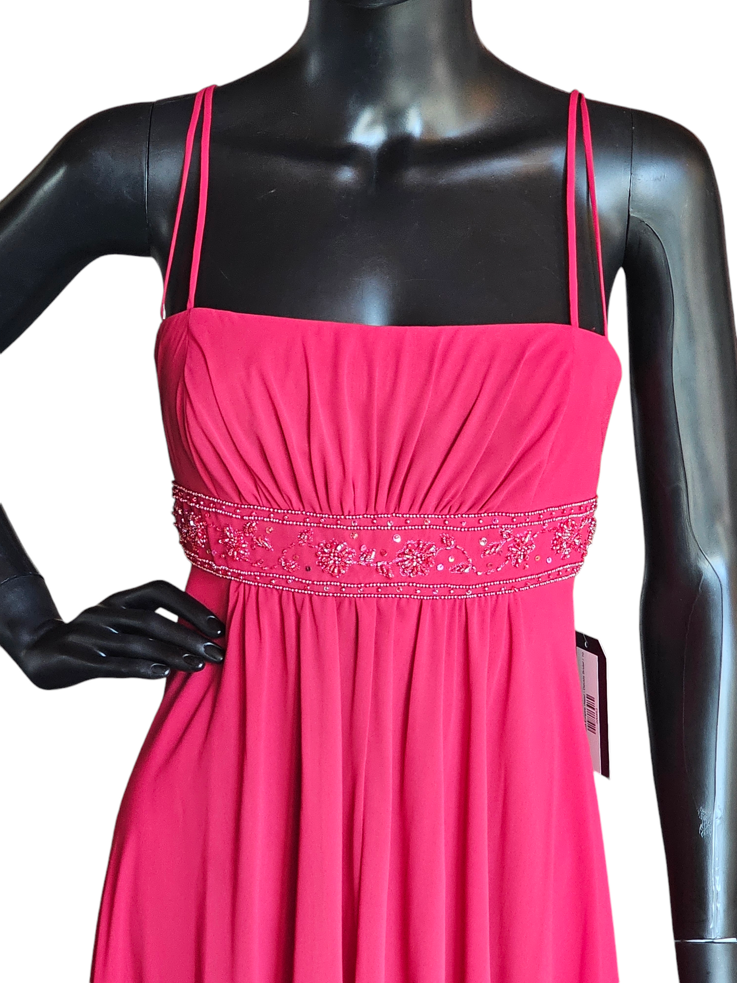 Red Chiffon Beaded Empire Waist Dress - Davids Bridal
