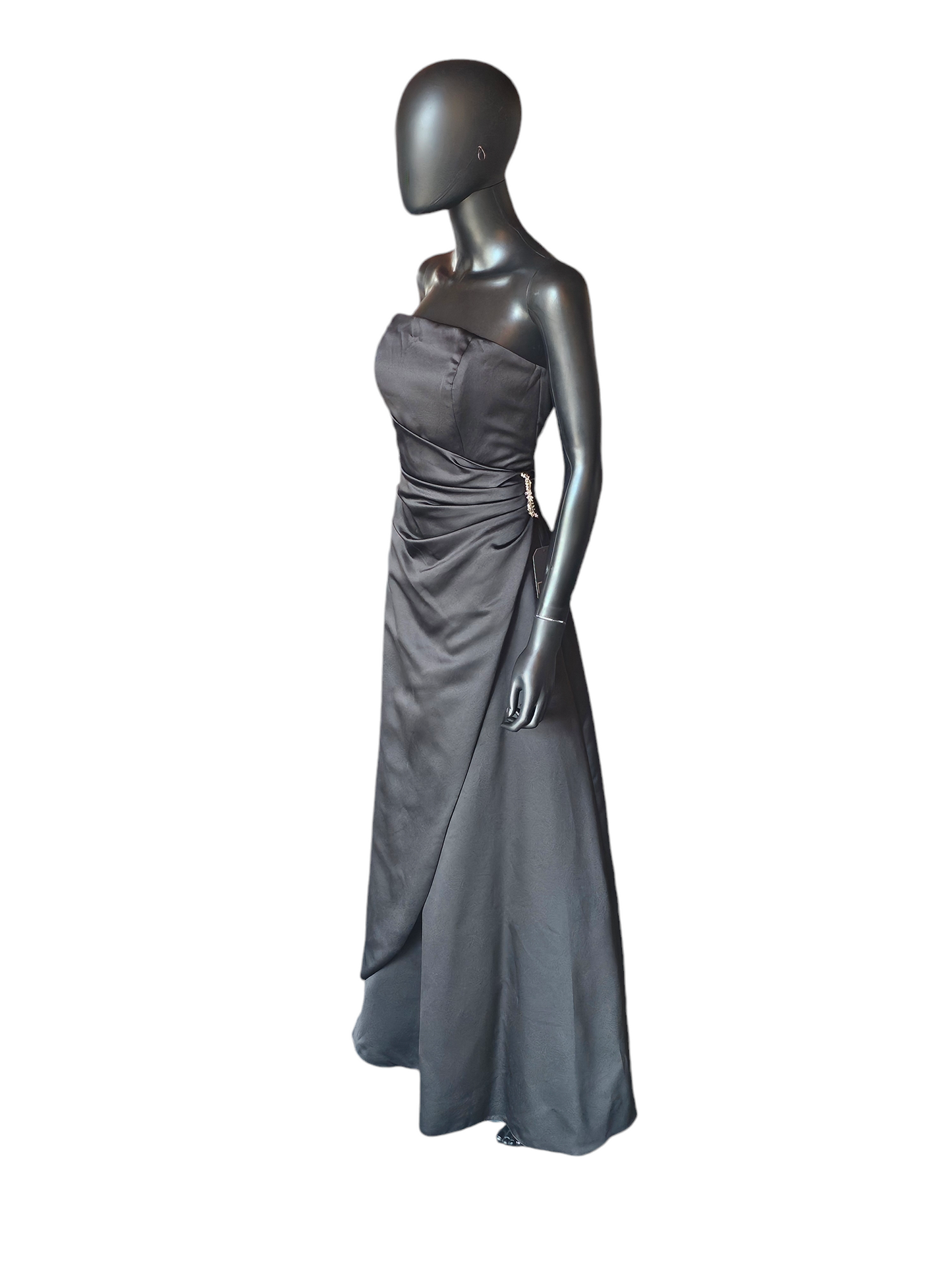 Strapless Black Satin Side Ruched Formal Dress - Davids Bridal