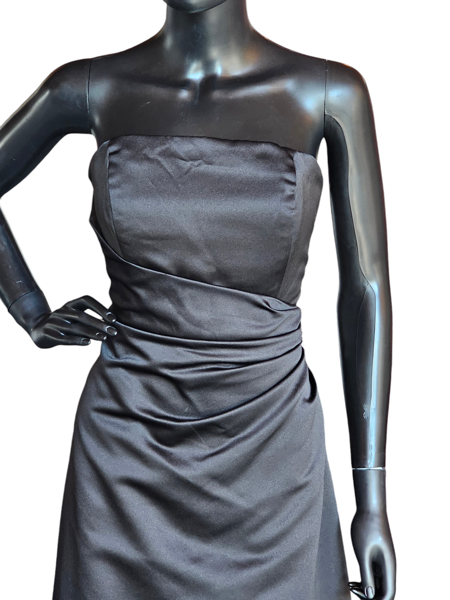Strapless Black Satin Side Ruched Formal Dress - Davids Bridal