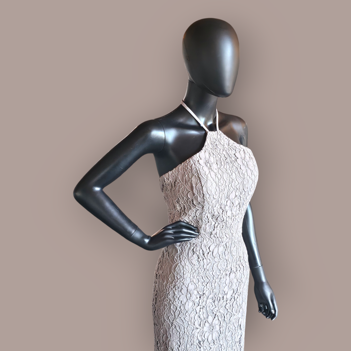 Silver Lace Halter Formal Dress - Hayley Paige