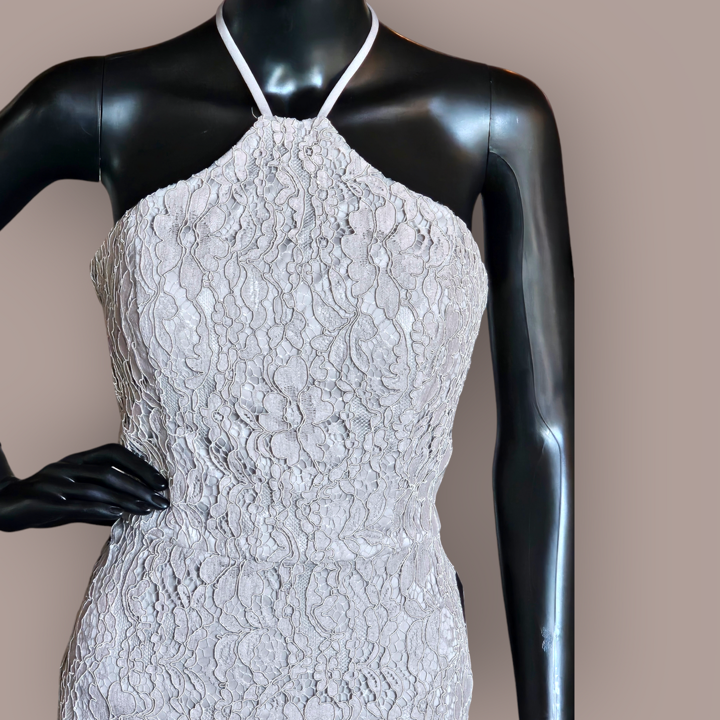 Silver Lace Halter Formal Dress - Hayley Paige