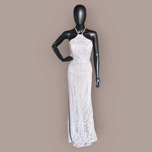 Silver Lace Halter Formal Dress - Hayley Paige