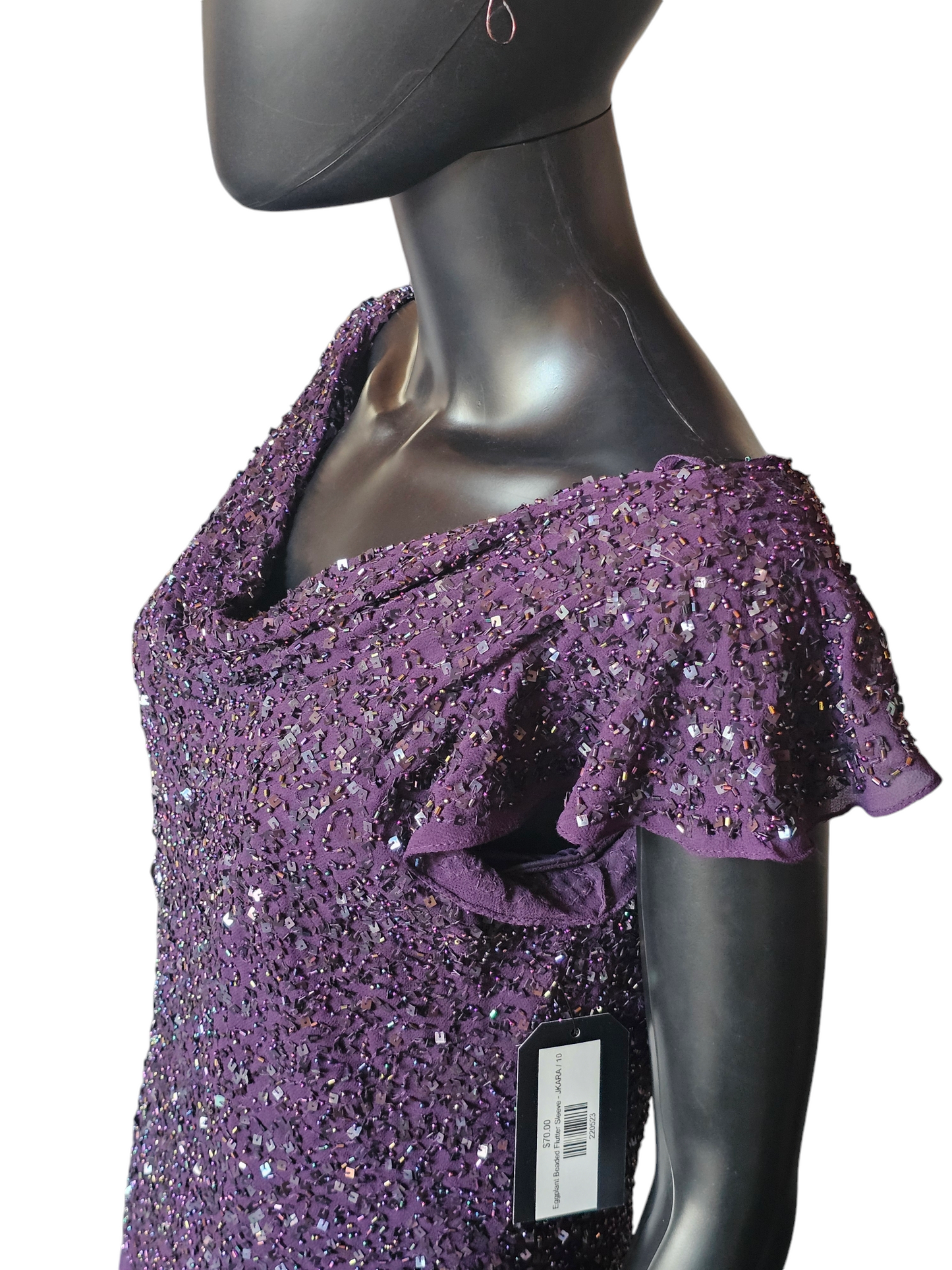 Plum Beaded Chiffon Formal Dress