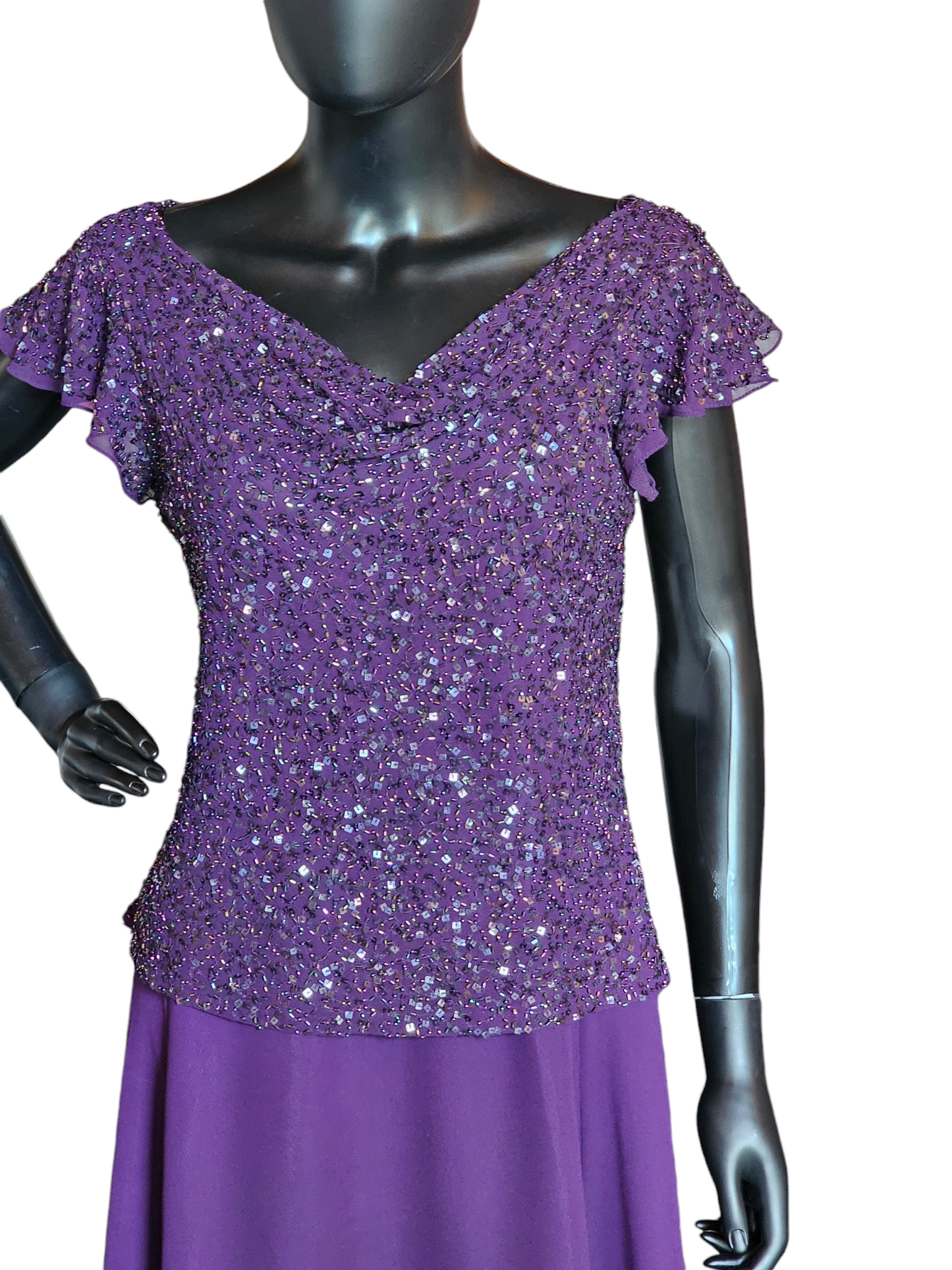 Plum Beaded Chiffon Formal Dress