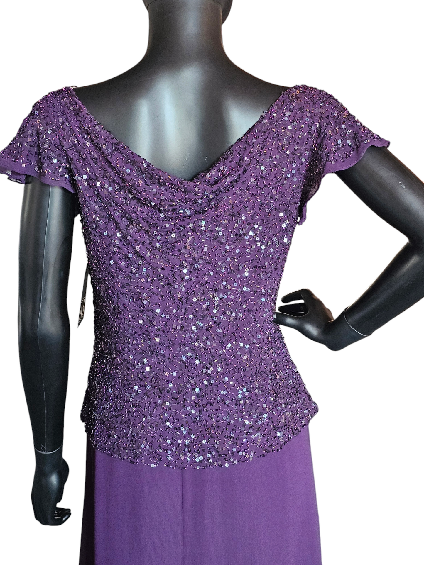 Plum Beaded Chiffon Formal Dress