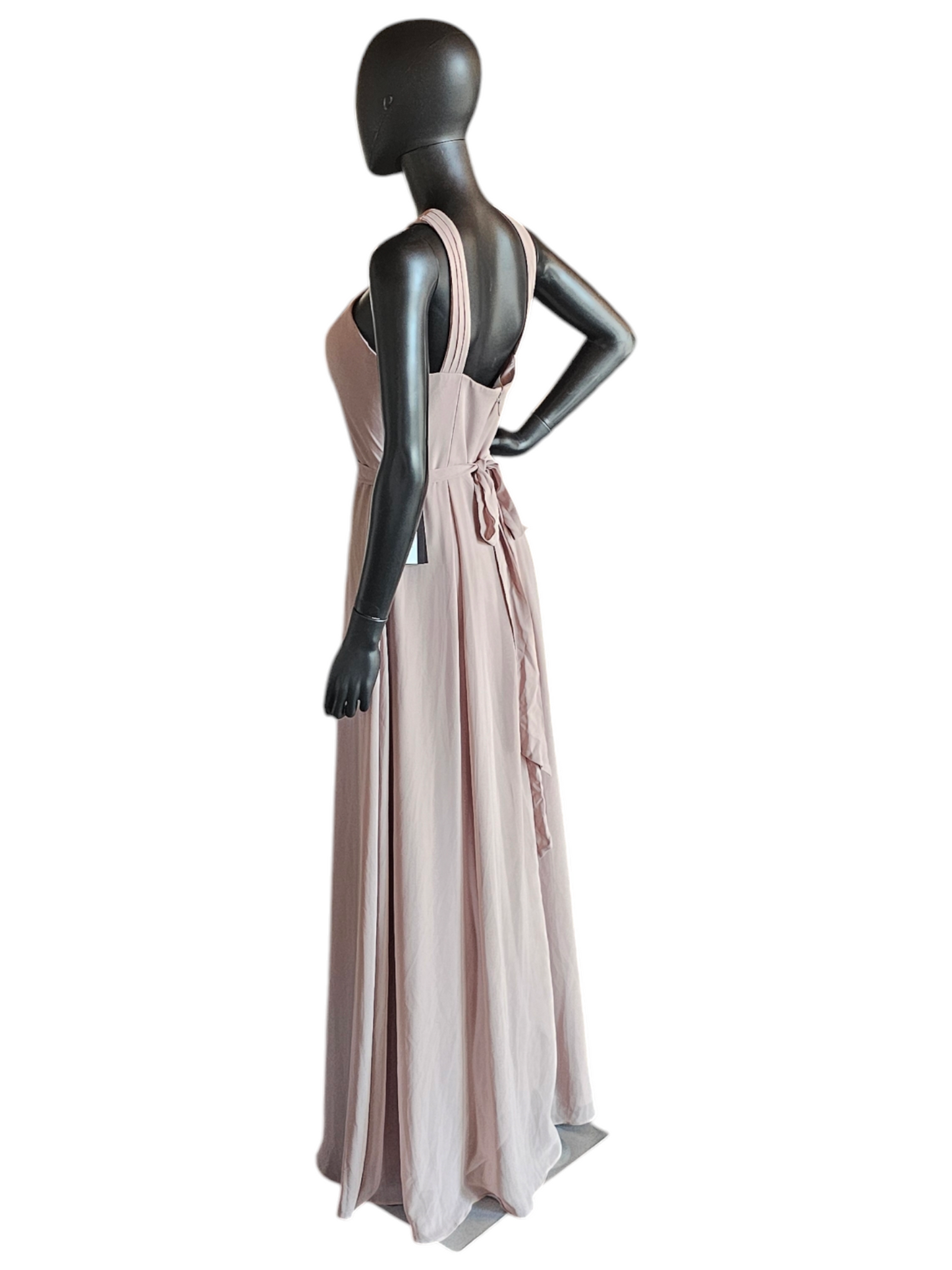 Taupe Chiffon Cross Halter Bridesmaid Dress - Dixie Azazi NWT