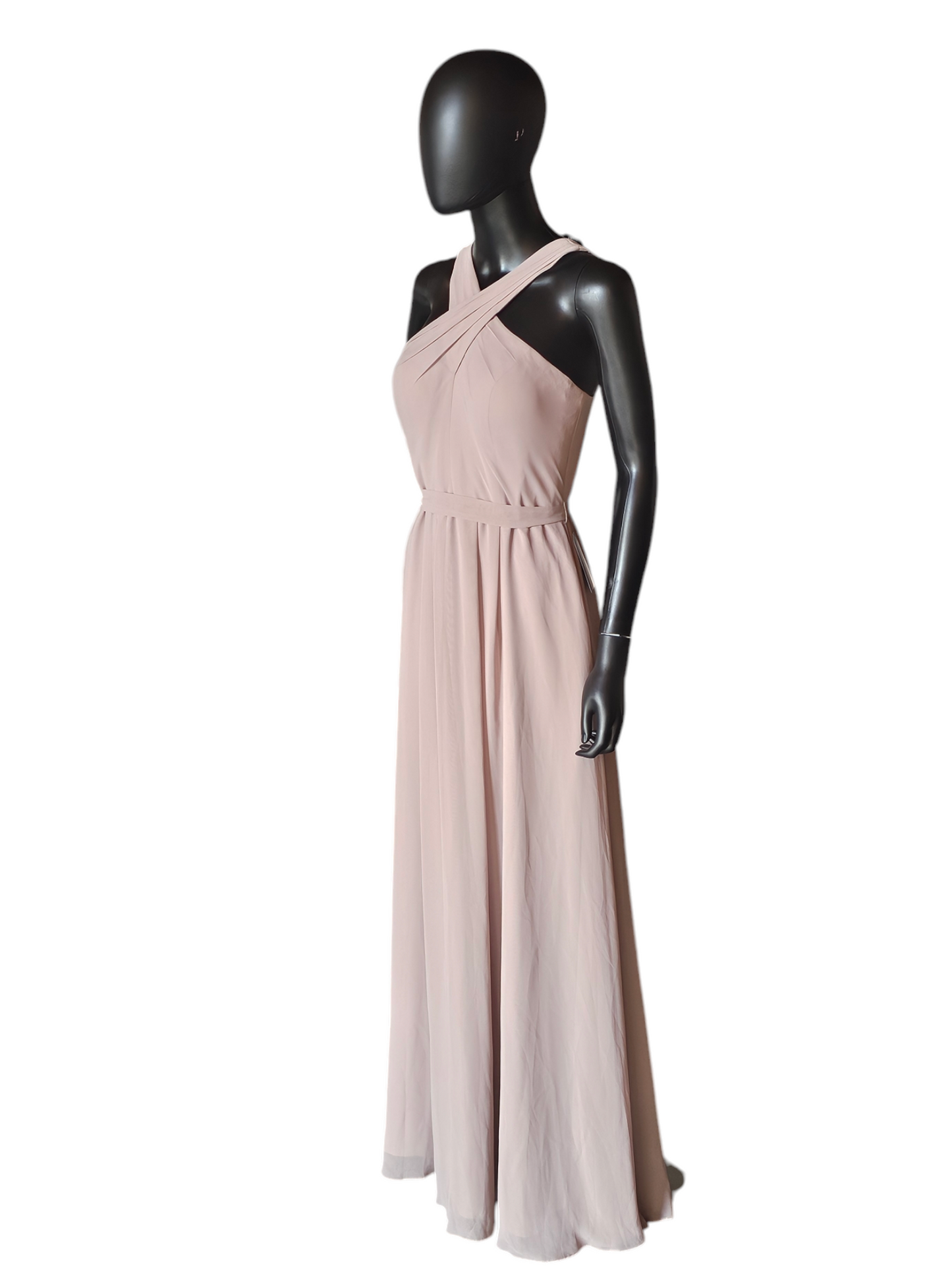 Taupe Chiffon Cross Halter Bridesmaid Dress - Dixie Azazi NWT